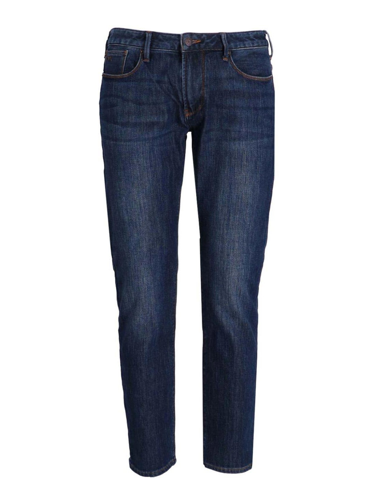 Emporio Armani Washed Slim-cut Jeans In Azul