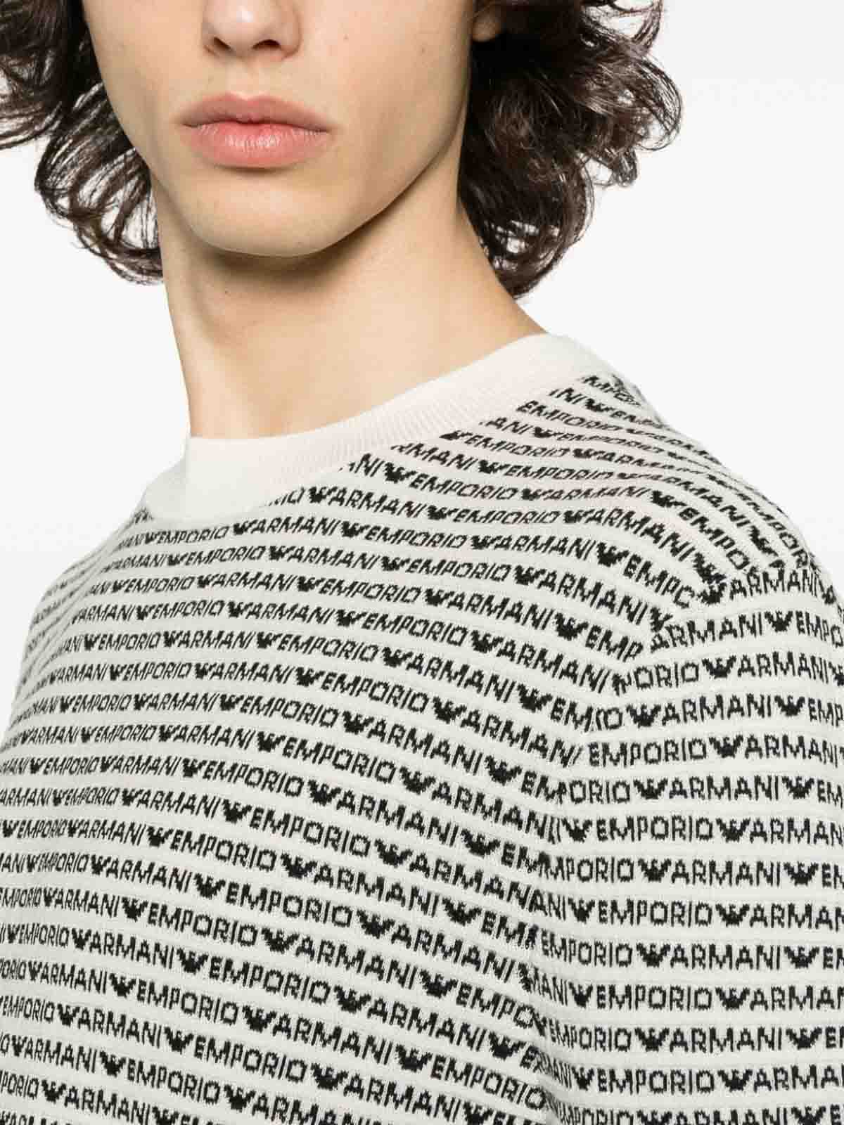Shop Emporio Armani Allover Logo Wool Jumper In Beis