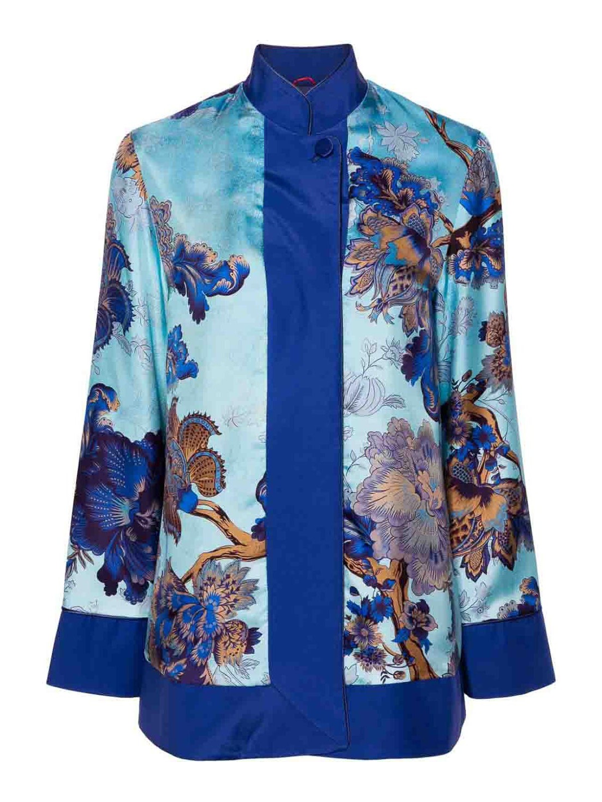 Shop F.r.s For Restless Sleepers Printed Silk Jacket In Azul