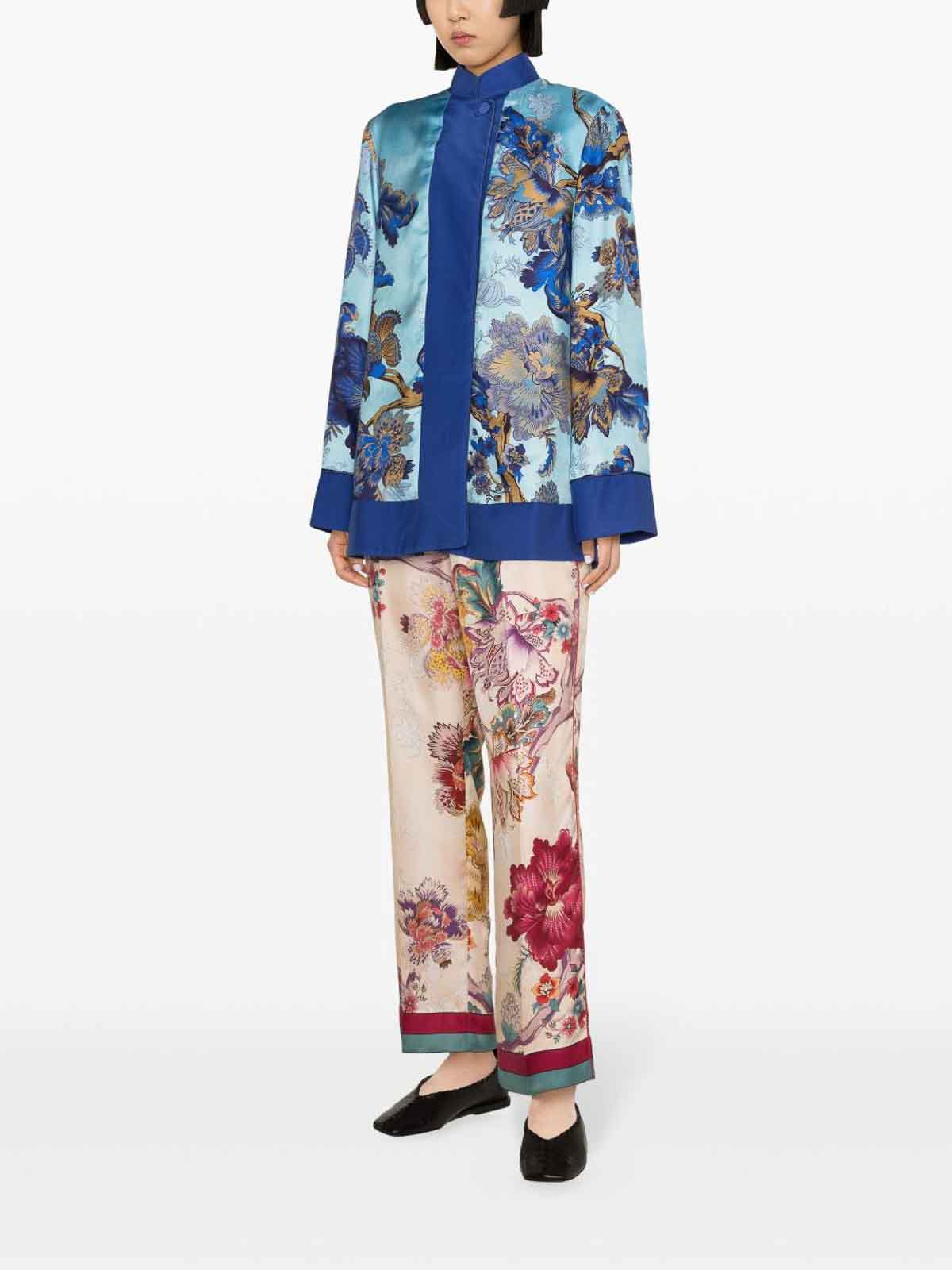 Shop F.r.s For Restless Sleepers Printed Silk Jacket In Azul