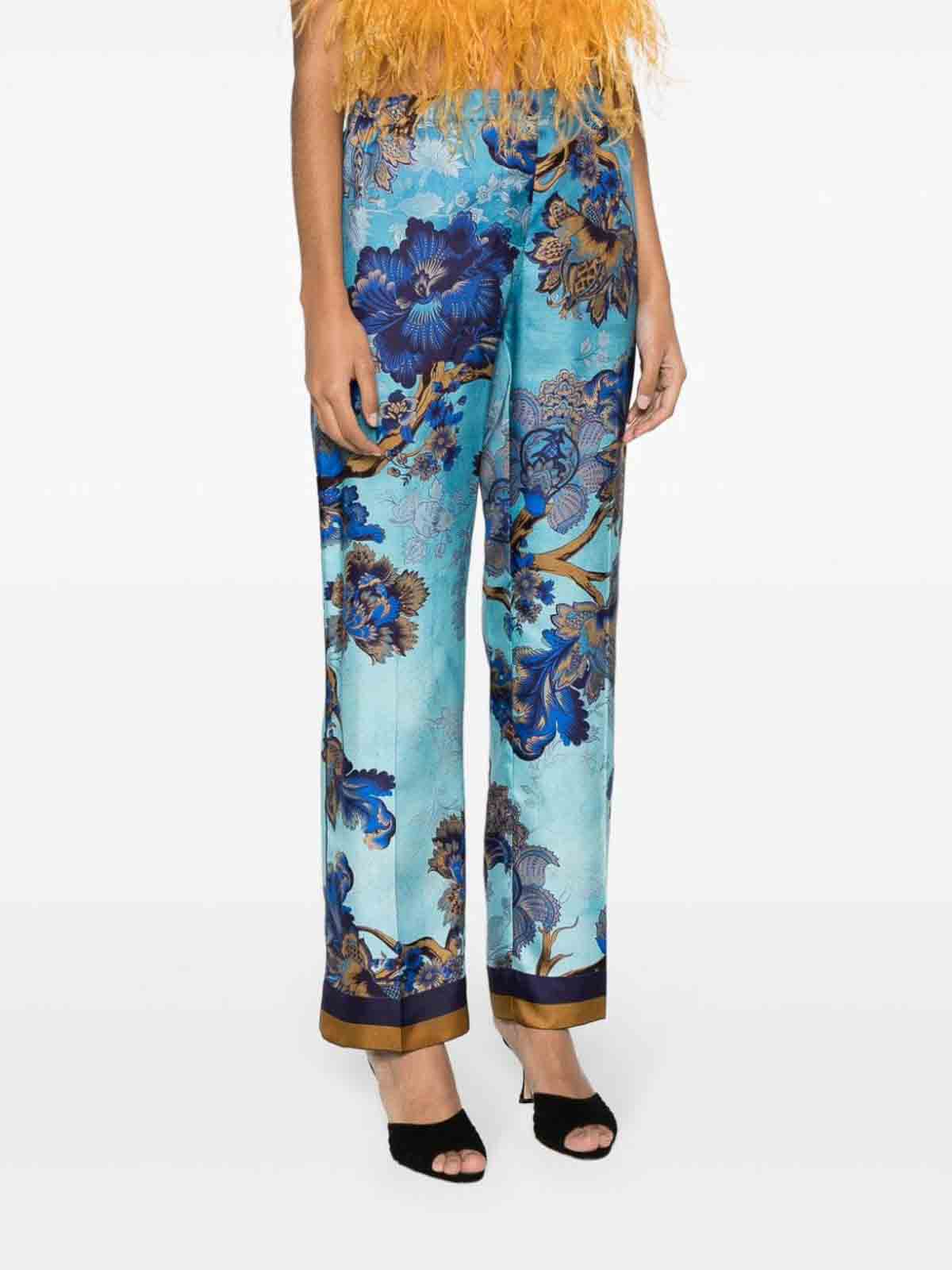 Shop F.r.s For Restless Sleepers Printed Silk Trousers In Azul