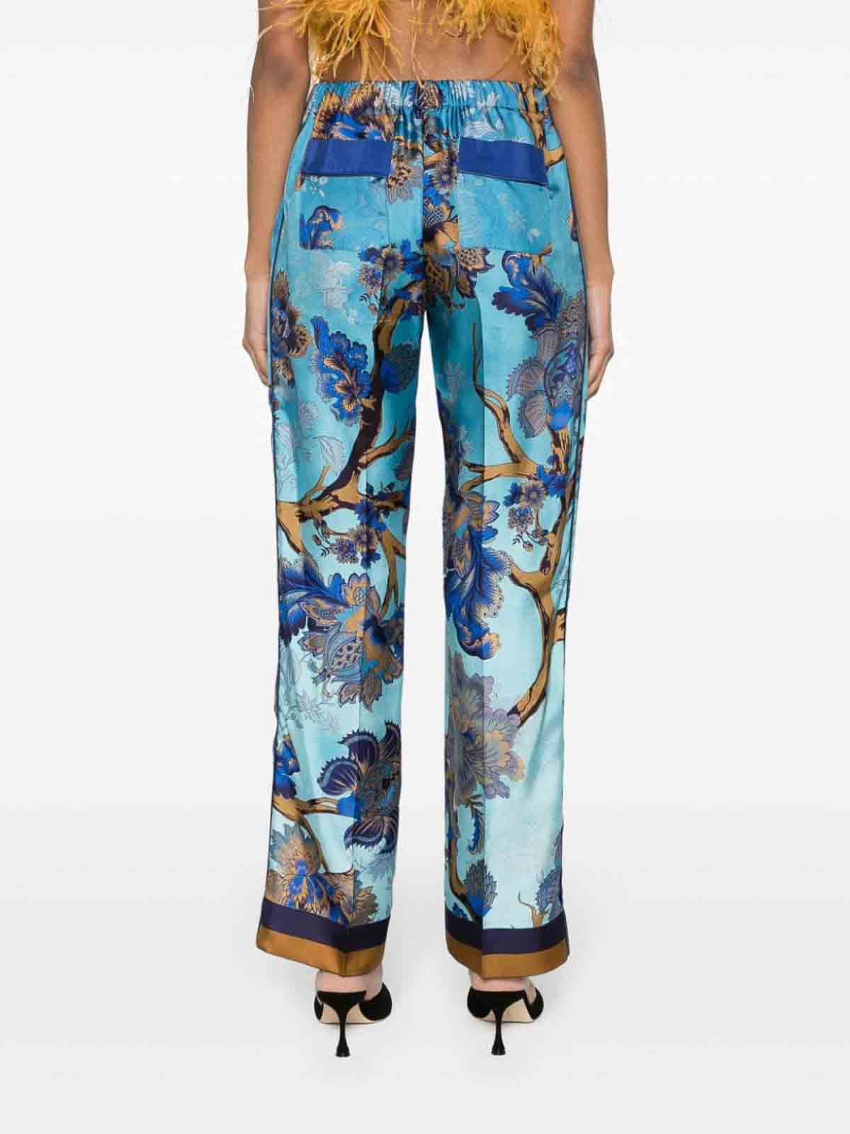 Shop F.r.s For Restless Sleepers Printed Silk Trousers In Azul