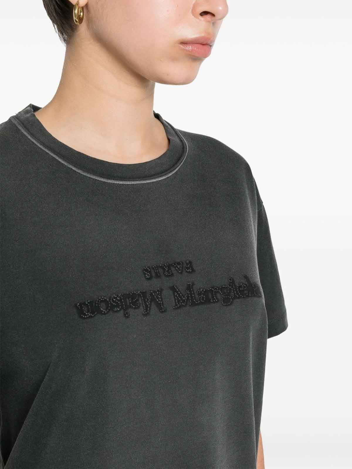 Shop Maison Margiela Logo Cotton T-shirt In Gris