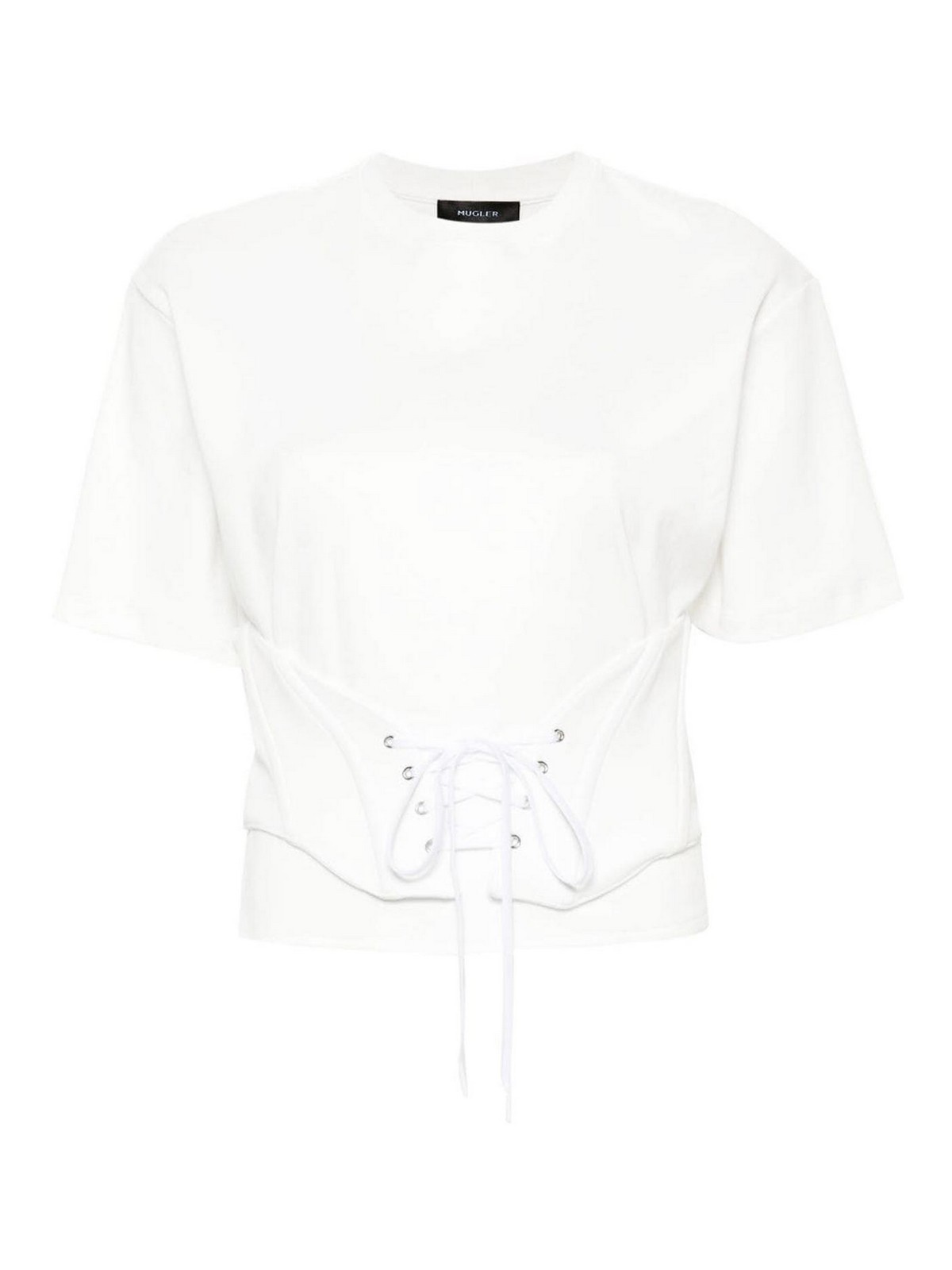 Shop Mugler Cotton Corser T-shirt In Blanco