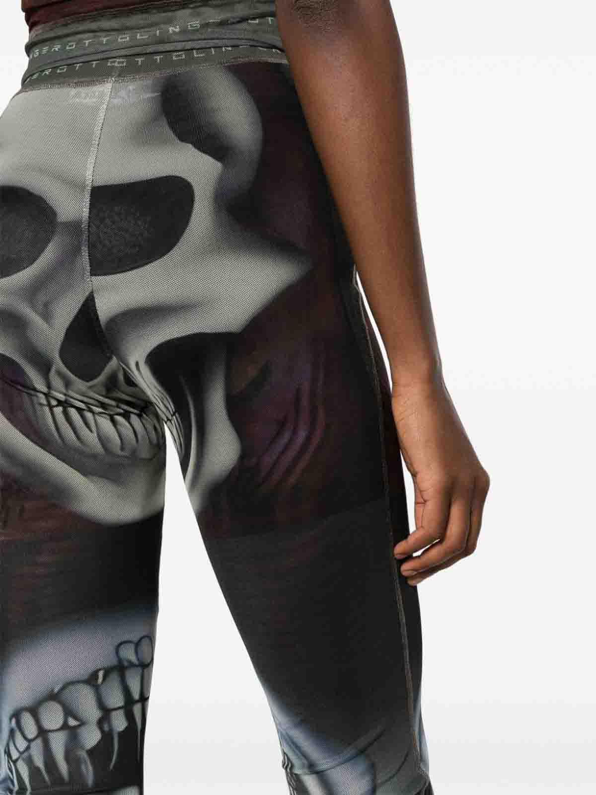 Shop Ottolinger Skull Print Mesh Trousers In Gris