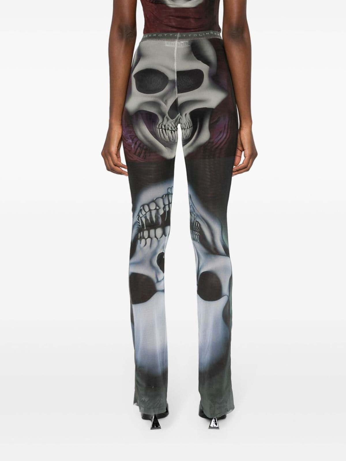 Shop Ottolinger Skull Print Mesh Trousers In Gris