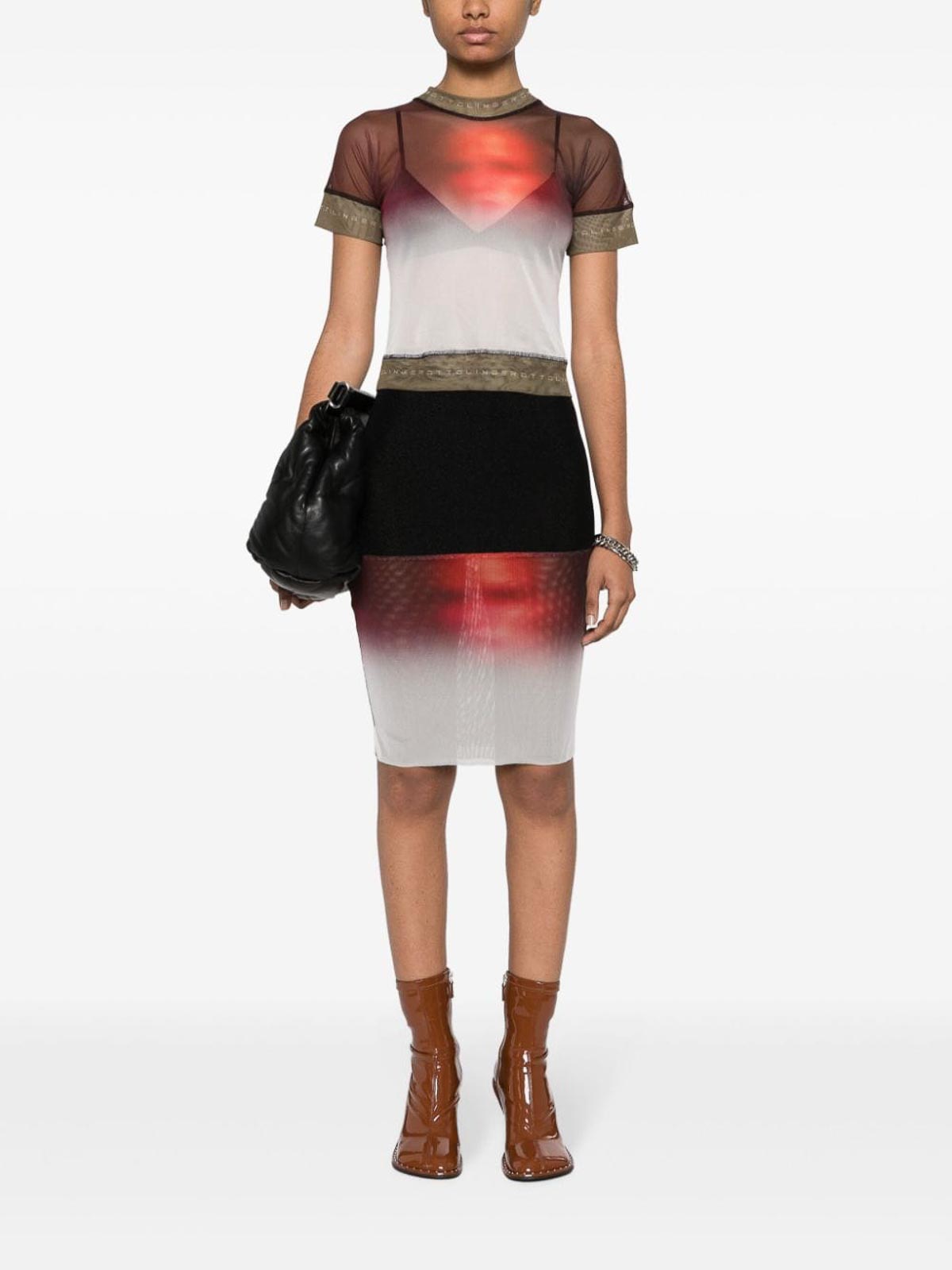 Shop Ottolinger Fade Print Mesh Midi Skirt In Rojo