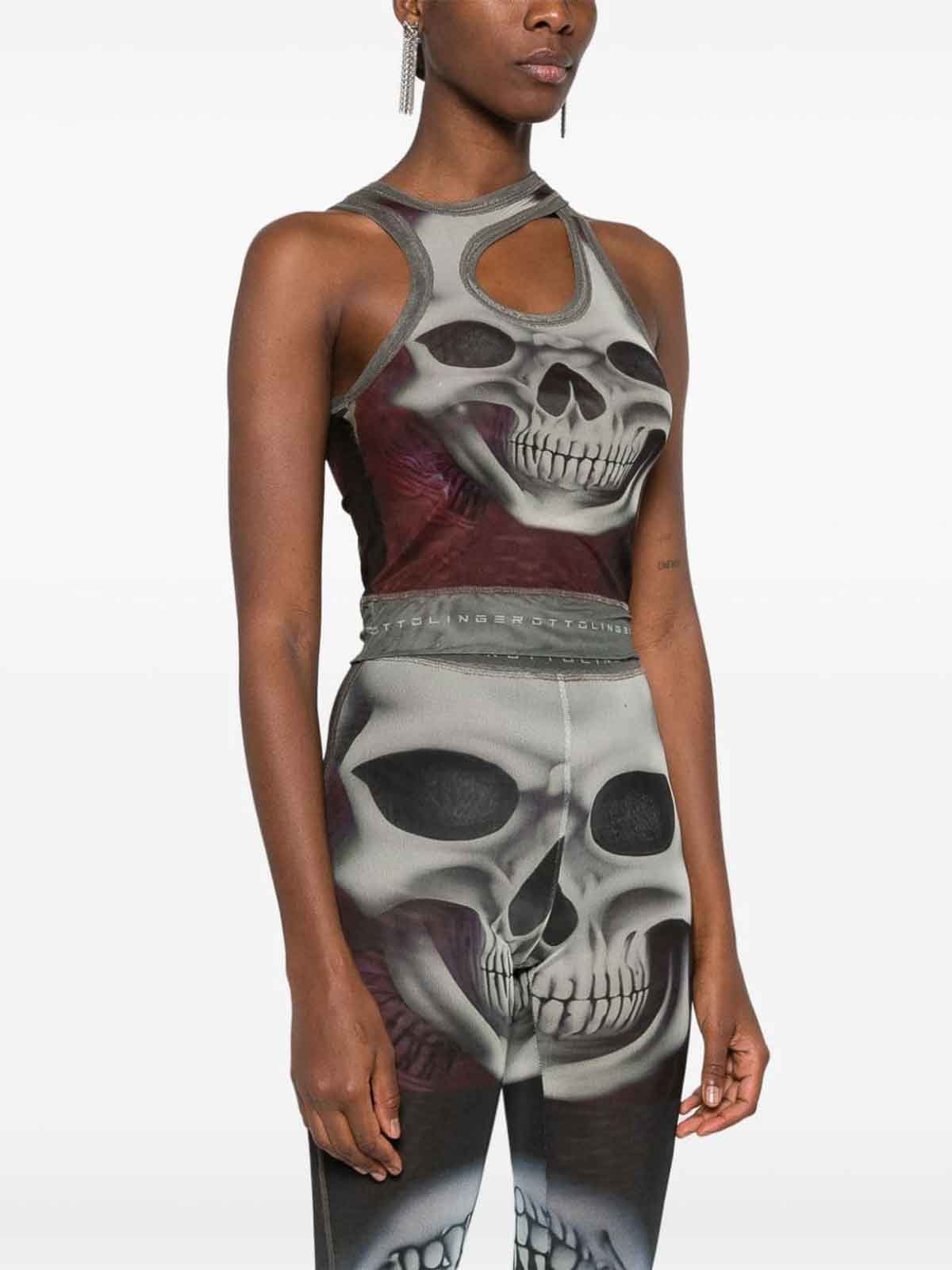 Ottolinger Skull Print Mesh Tank Top - Grey - Women | 103001SKPRNT Ottolinger Skull Print Mesh Tank Top - Grey - Women | 103001SKPRNT