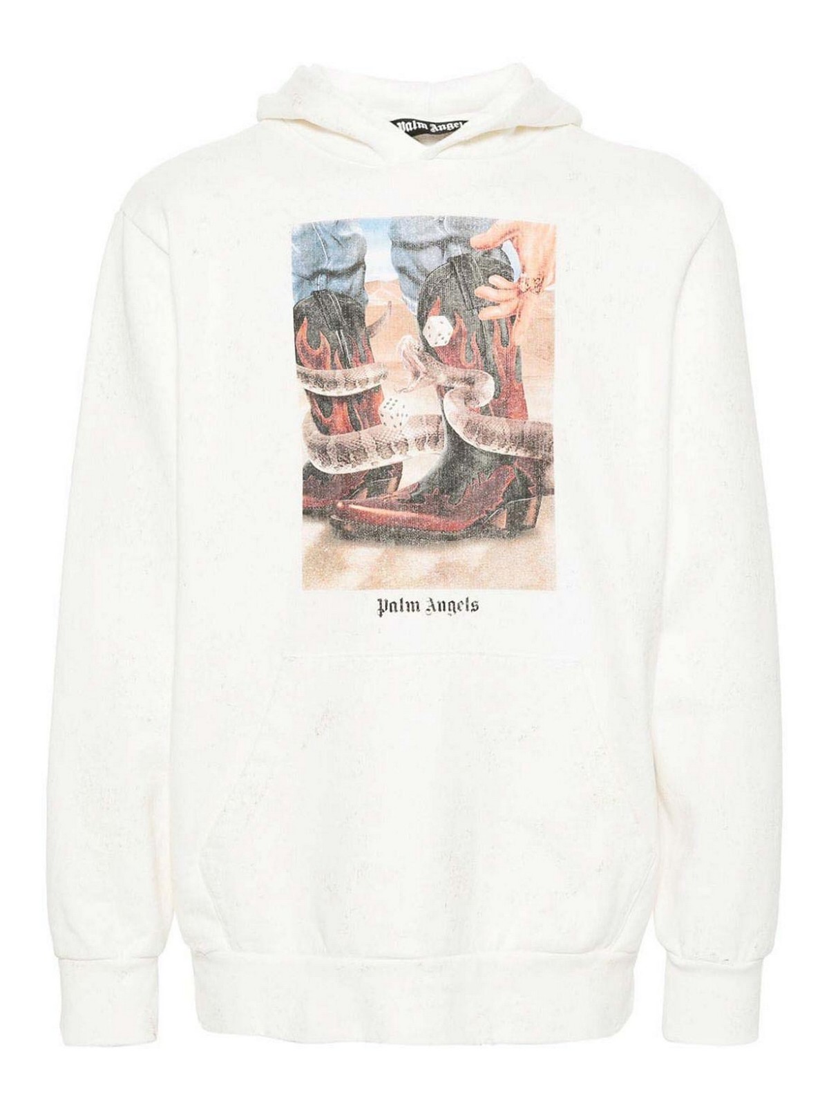 Shop Palm Angels Dice Game Cotton Hoodie In Blanco