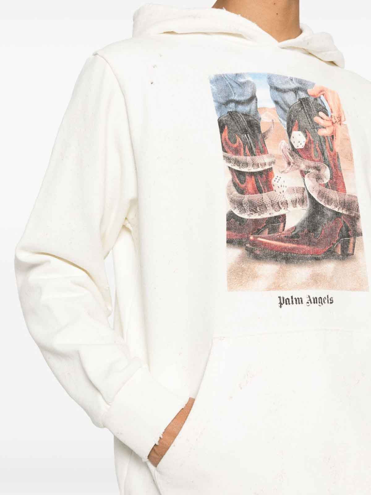 Shop Palm Angels Dice Game Cotton Hoodie In Blanco