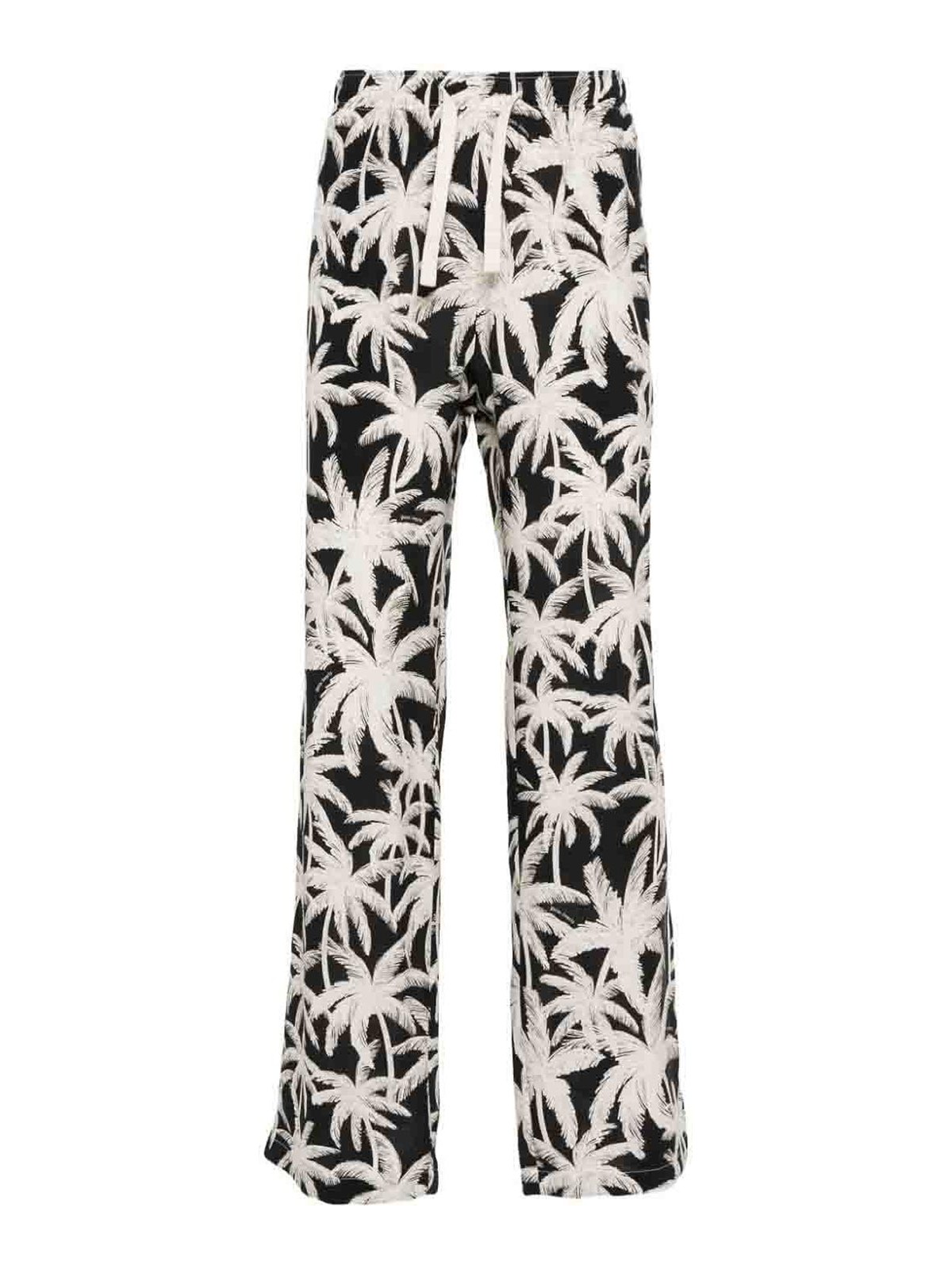 Palm Angels Palm-tree Print Loose Trousers In Negro