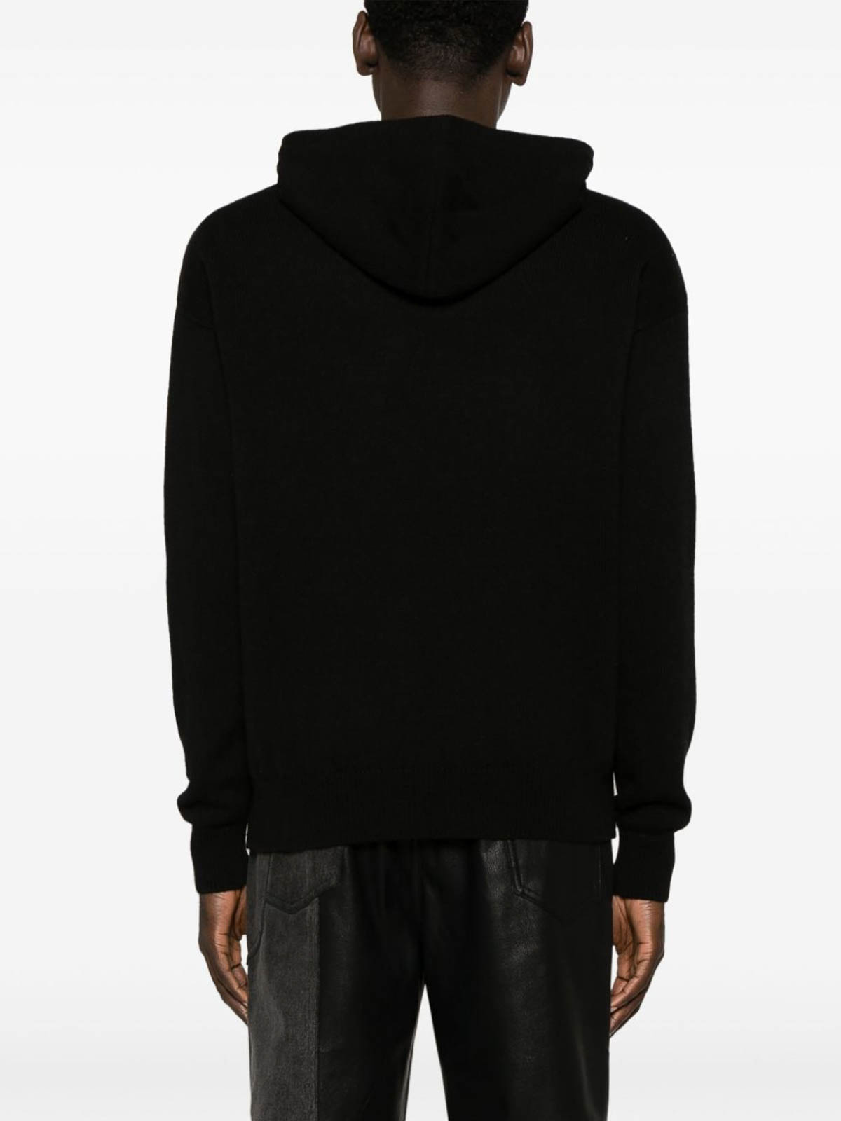 Shop Palm Angels Logo Wool Blend Hooded Sweater In Negro