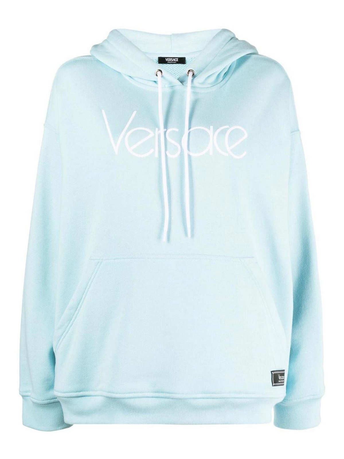 Shop Versace Logo Organic Cotton Hoodie In Azul