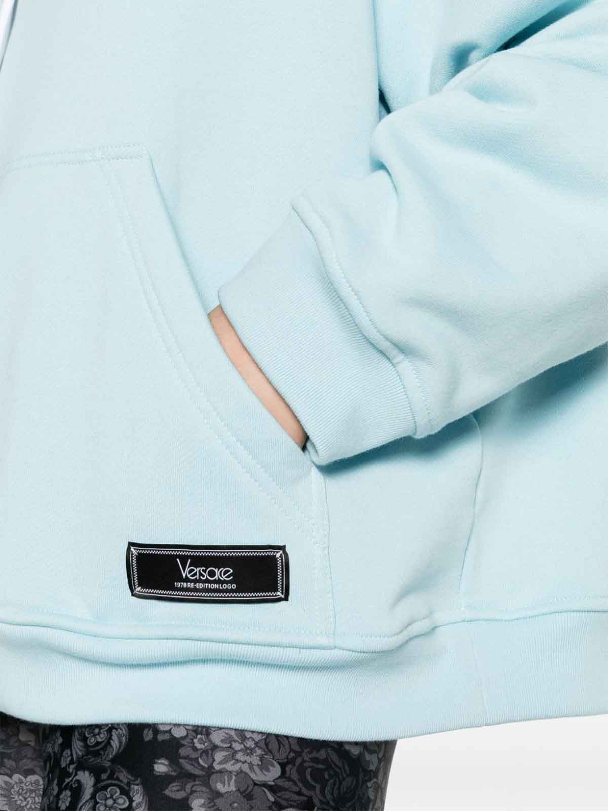 Shop Versace Logo Organic Cotton Hoodie In Azul