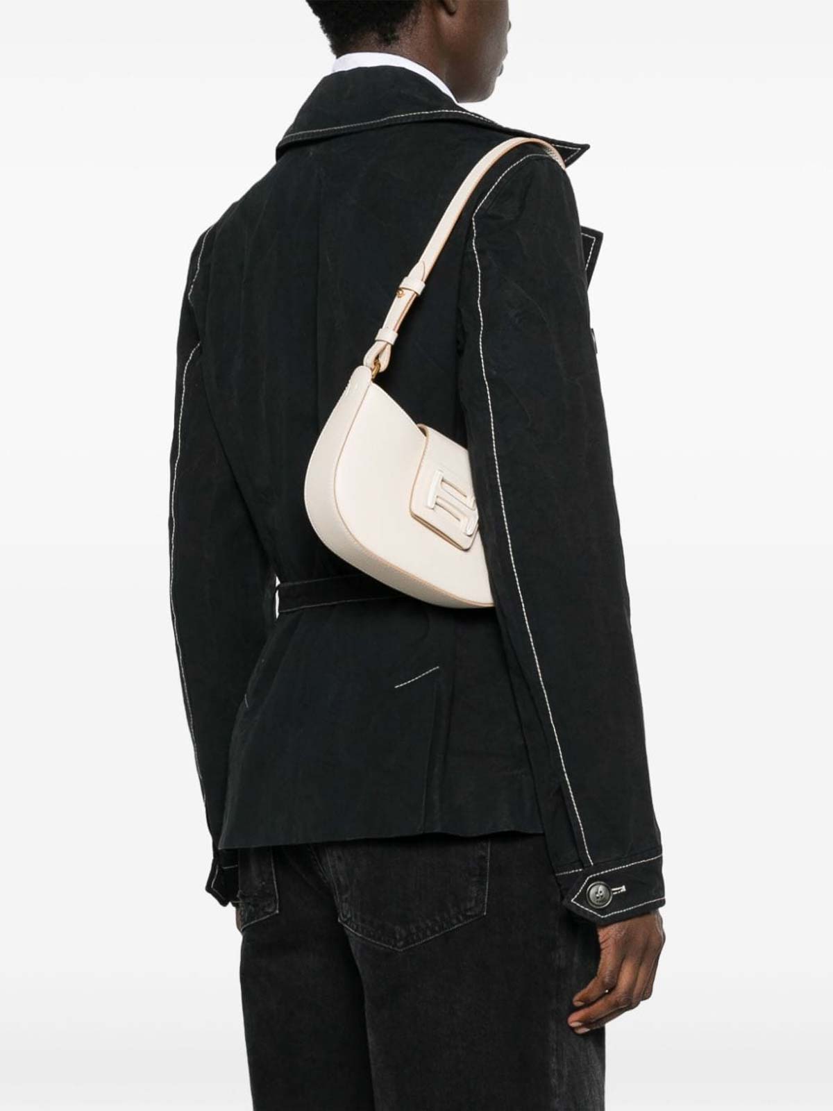 Shop Hogan H-bag Leather Shoulder Bag In Blanco