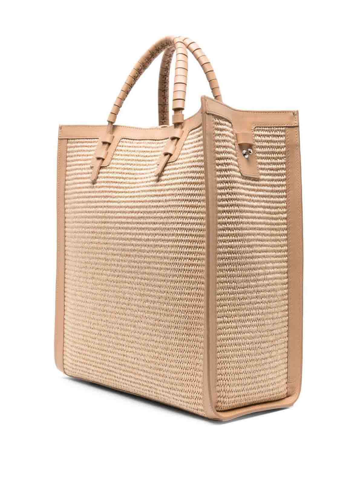 Shop Casadei Beauriva Raffia And Leather Tote Bag In Beis