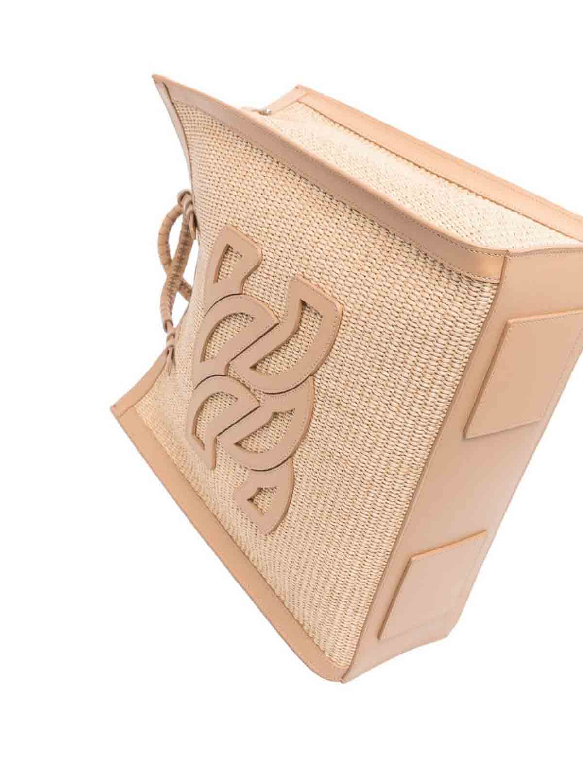 Shop Casadei Beauriva Raffia And Leather Tote Bag In Beis