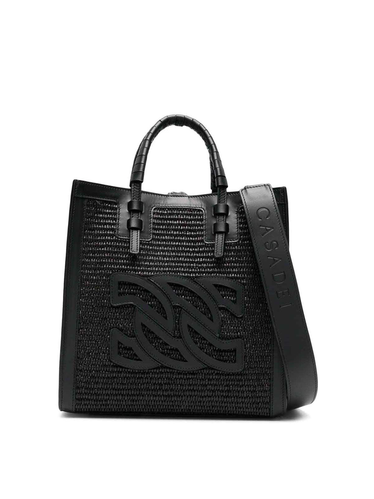 Casadei Beauriva Mini Raffia And Leather Tote Bag In Black