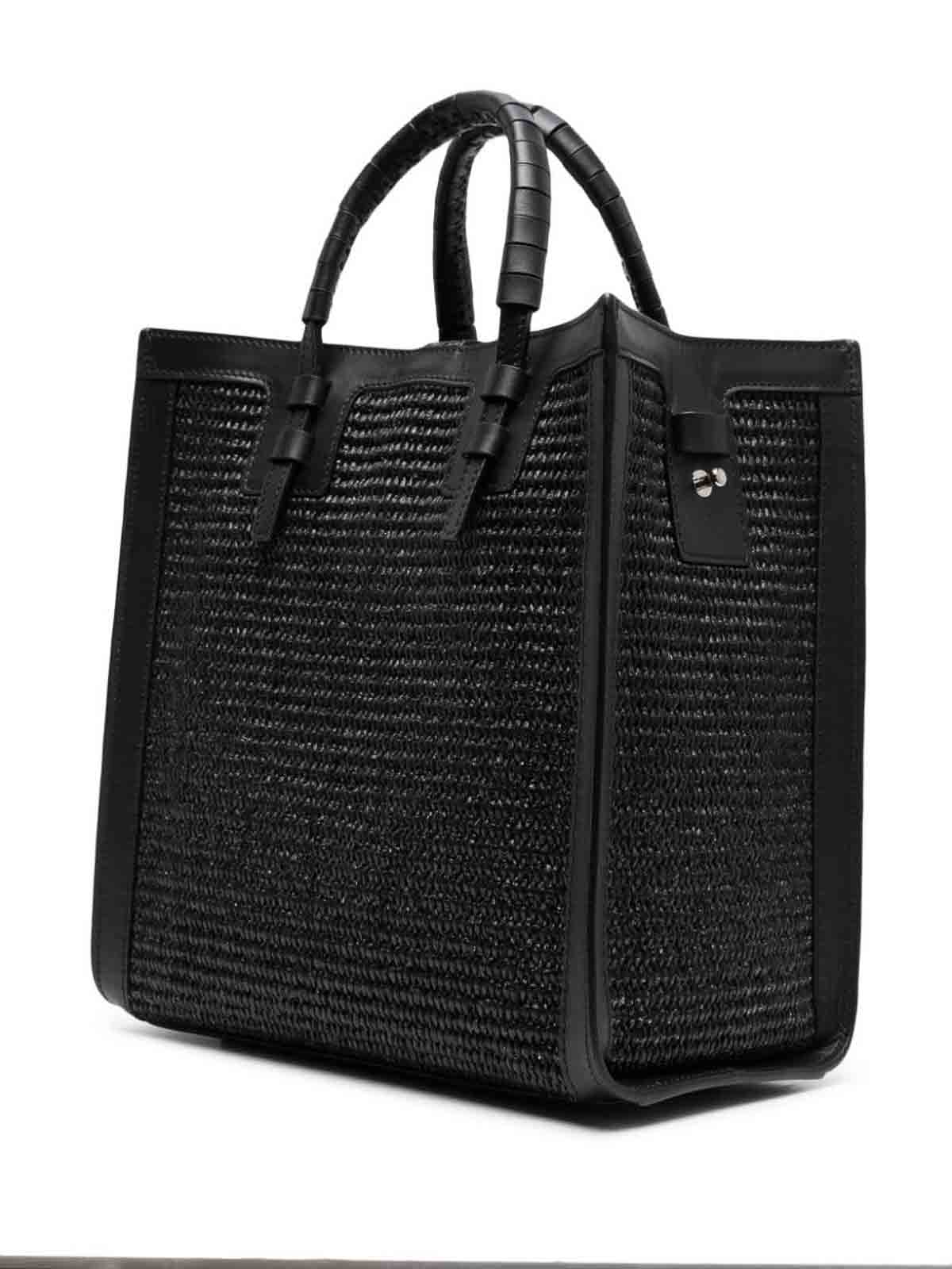 Shop Casadei Beauriva Mini Raffia And Leather Tote Bag In Black