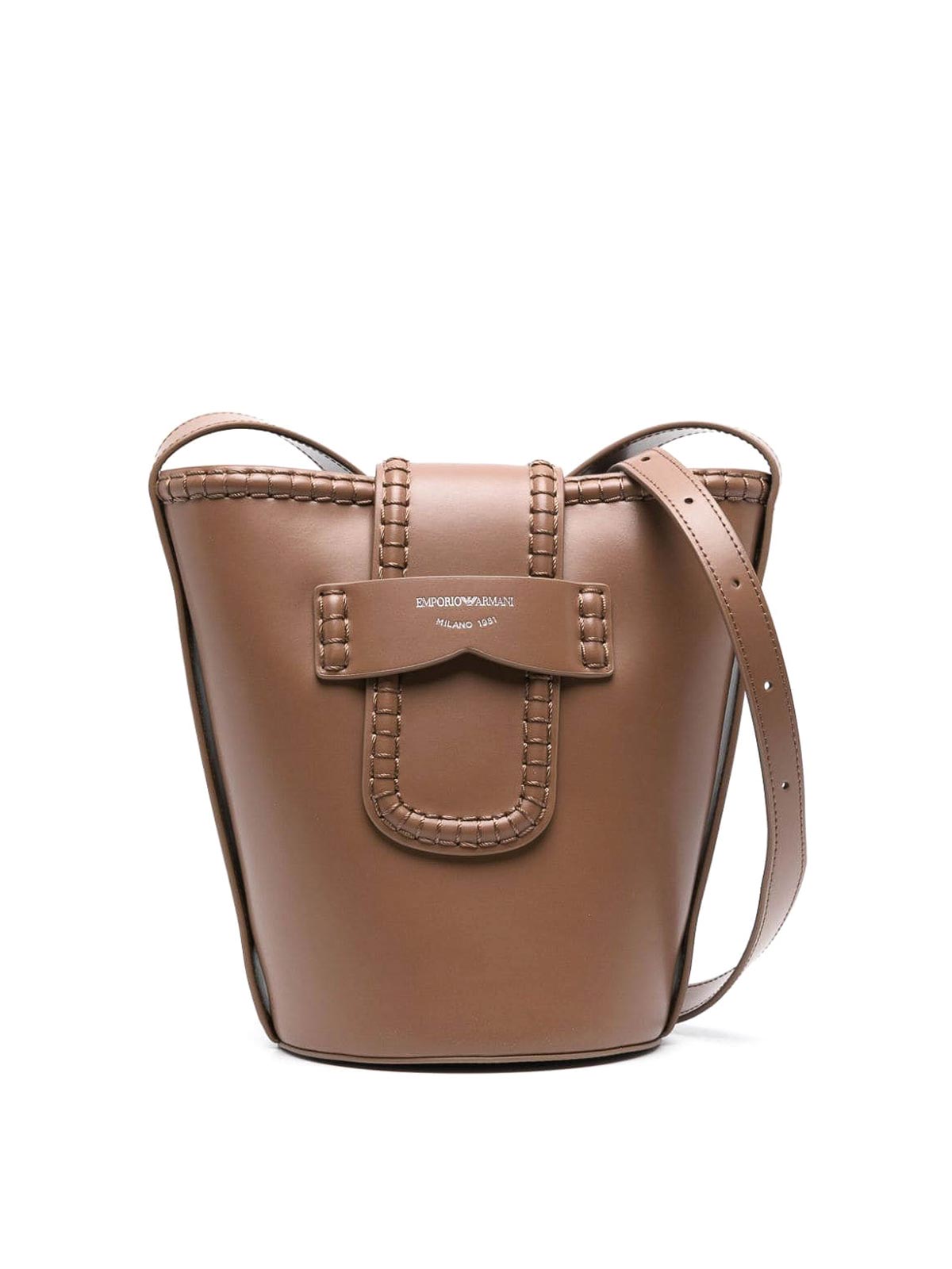 Emporio Armani Leather Bucket Bag In Marrón