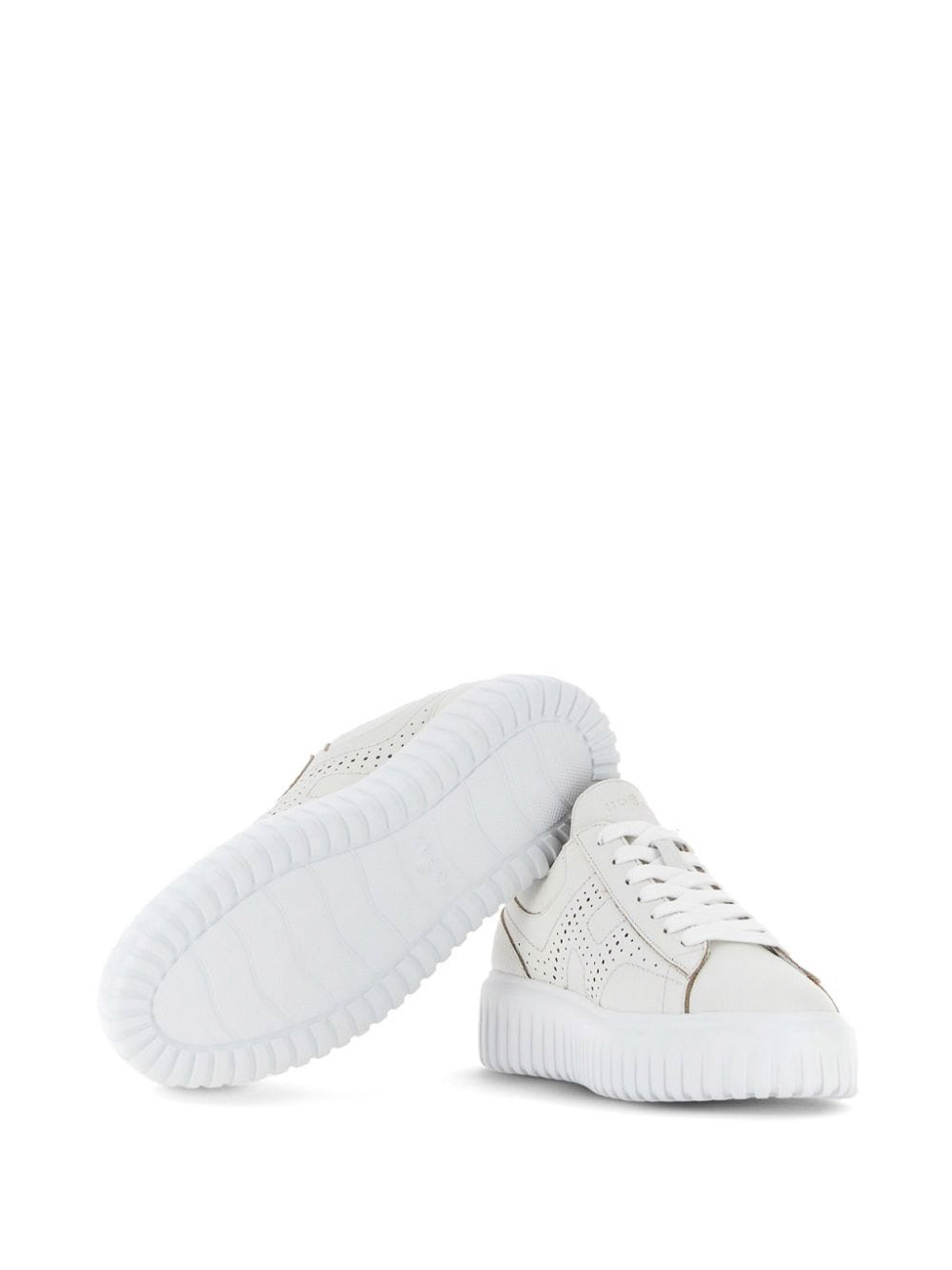 Shop Hogan H-striped Leather Sneakers In Blanco