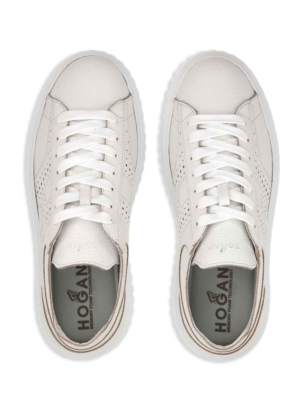 Shop Hogan H-striped Leather Sneakers In Blanco