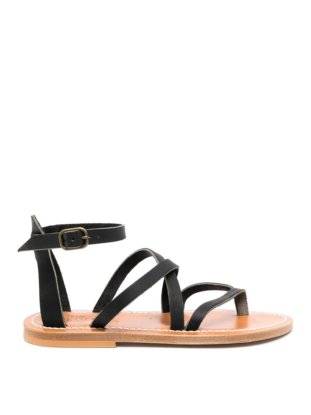 Shop Kjacques Epicure Leather Flat Sandals In Negro