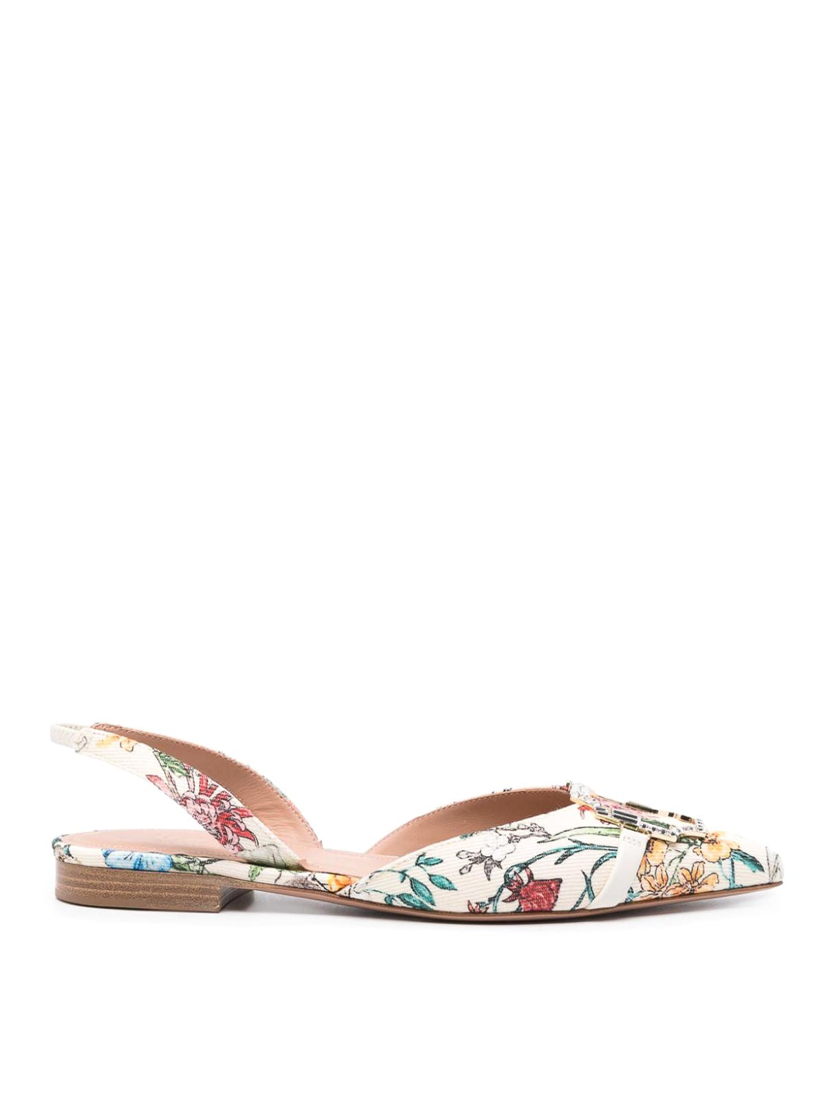 Shop Malone Souliers Misha Printed Canvas Slingback Ballet Flats In Beis