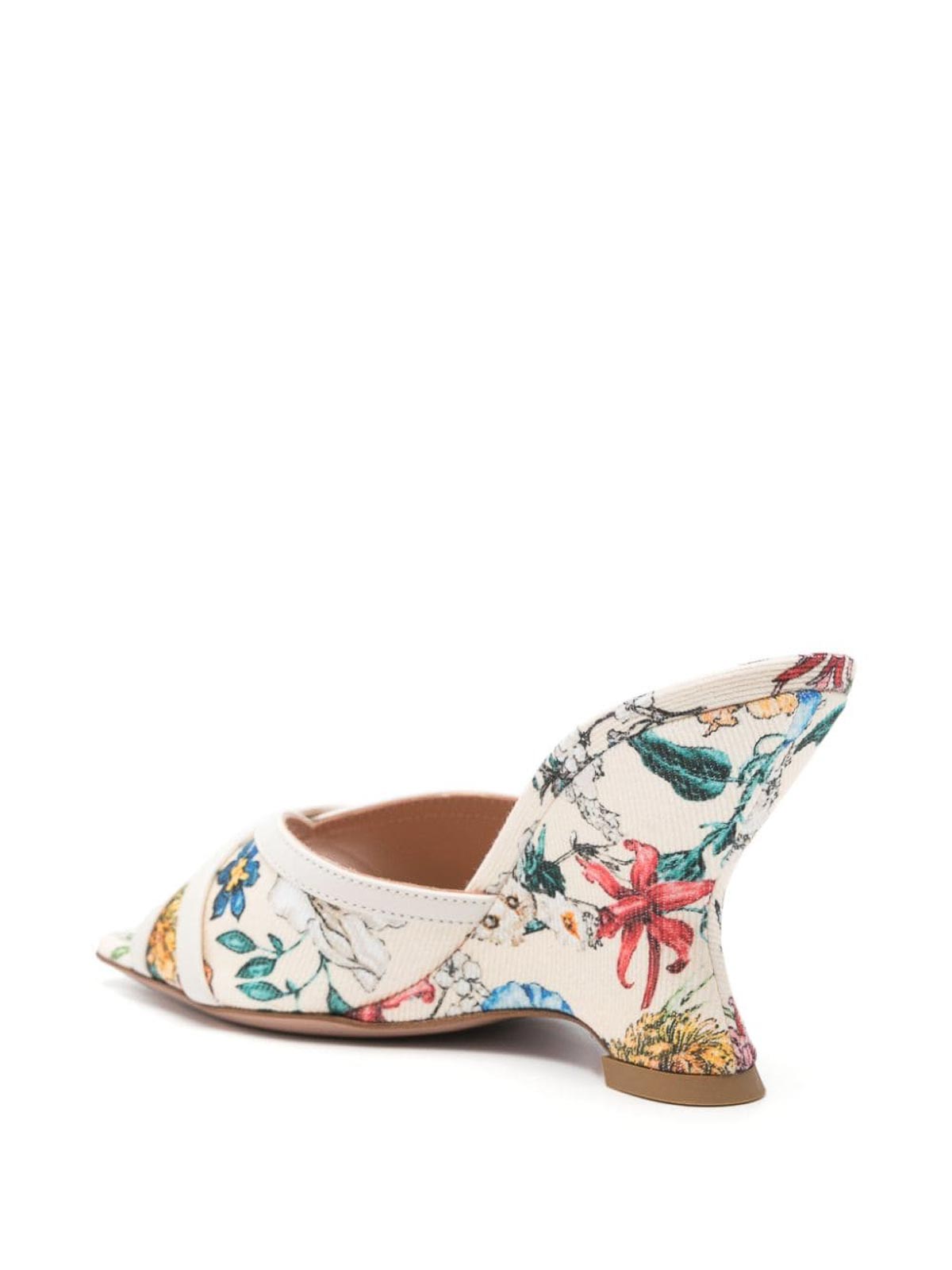 Shop Malone Souliers Perla Wedge 85 Printed Canvas Mules In Beis