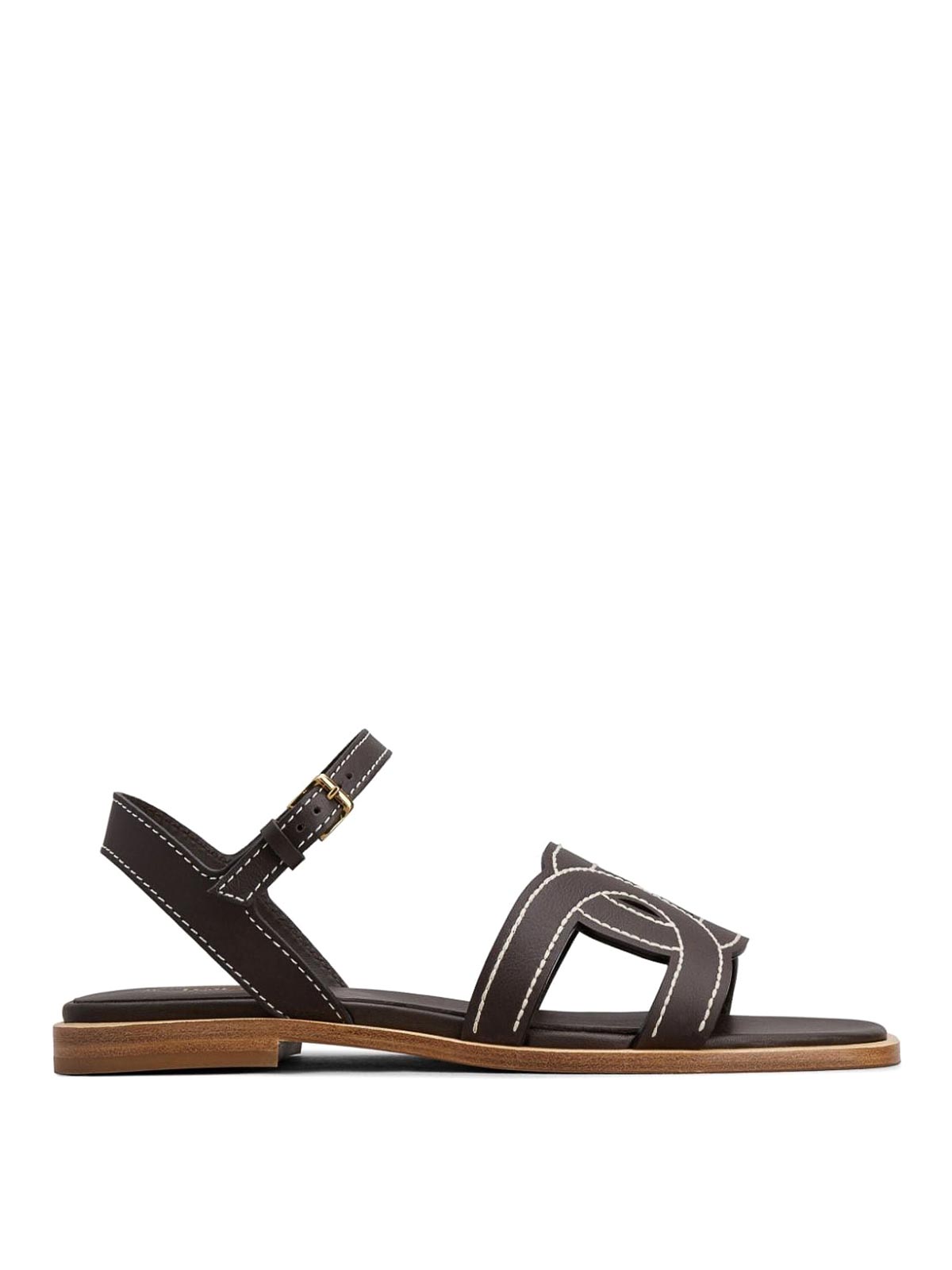 Shop Tod's Kate Leaher Sandals In Marrón