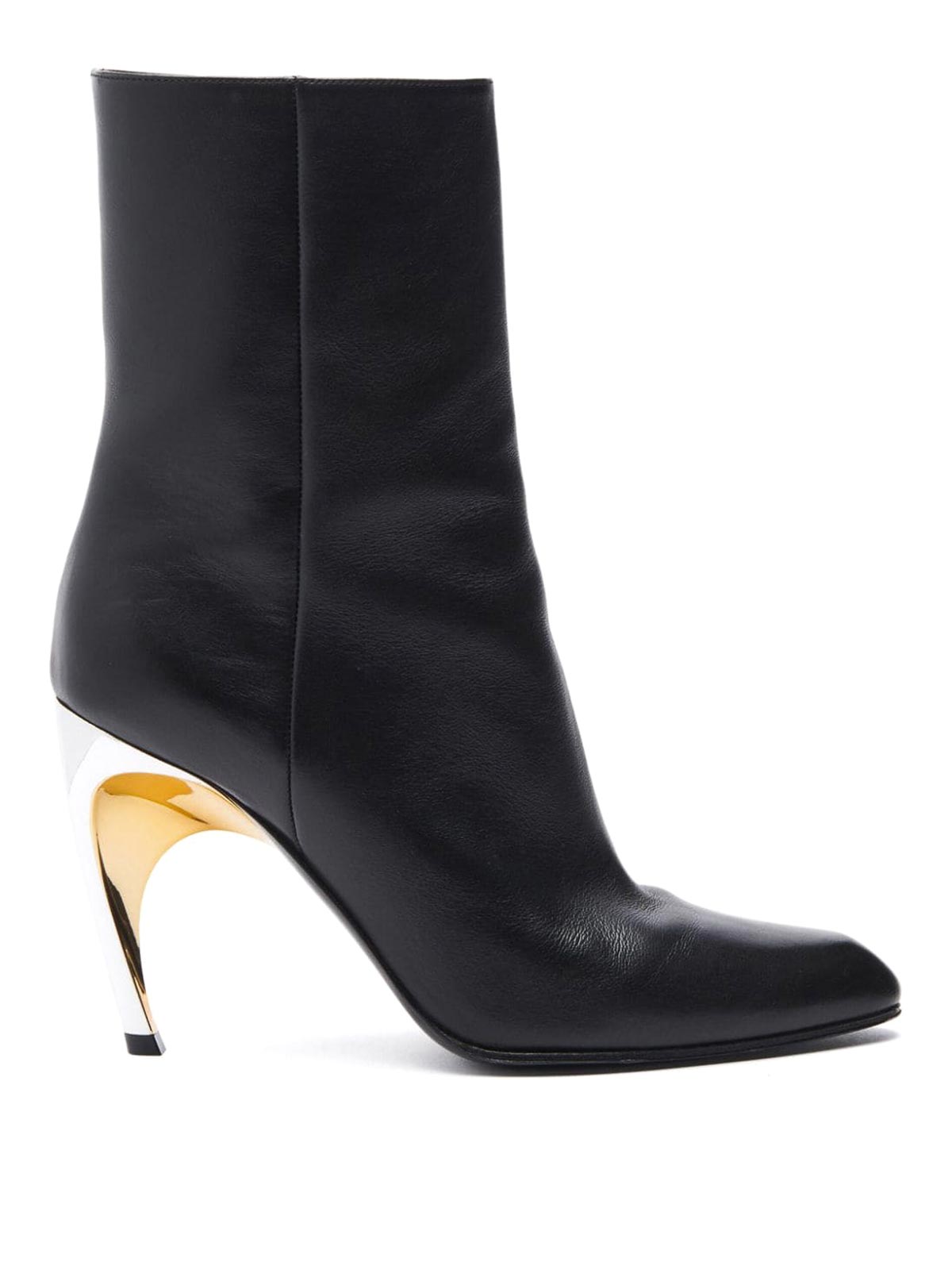 Shop Alexander Mcqueen Leather Heel Ankle Boots In Negro