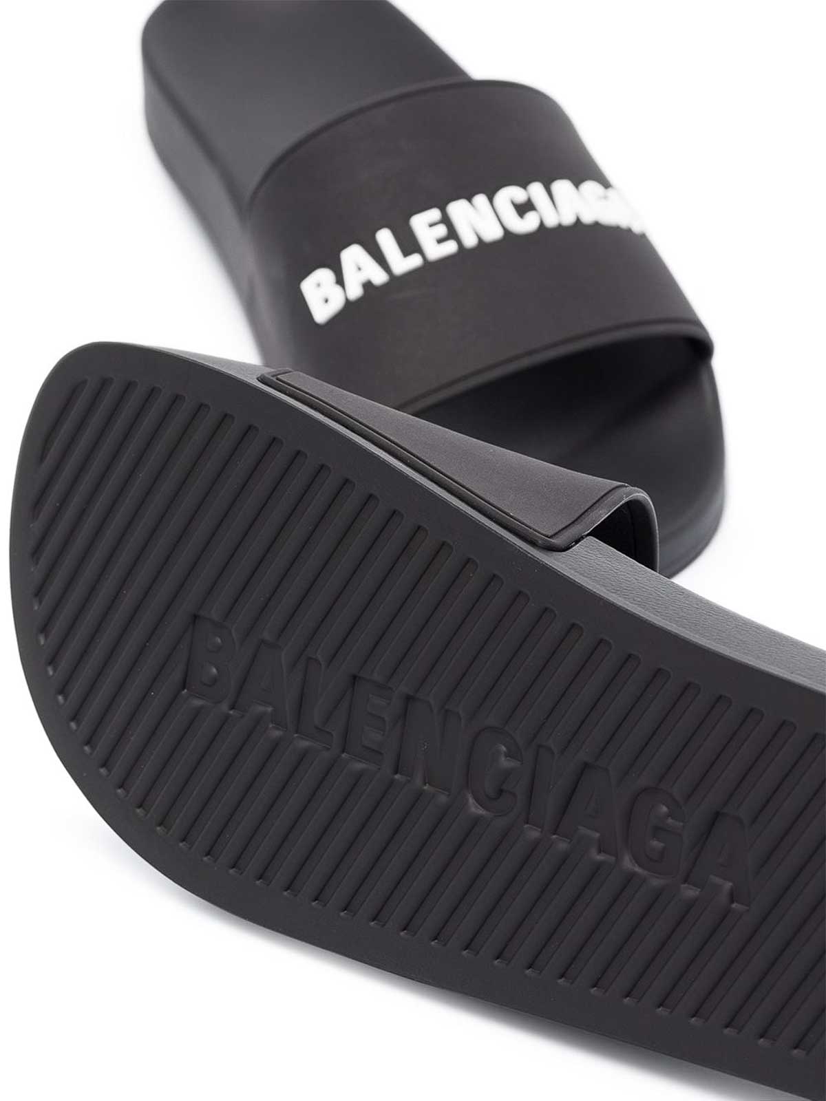Shop Balenciaga Logo Pool Slides In Negro
