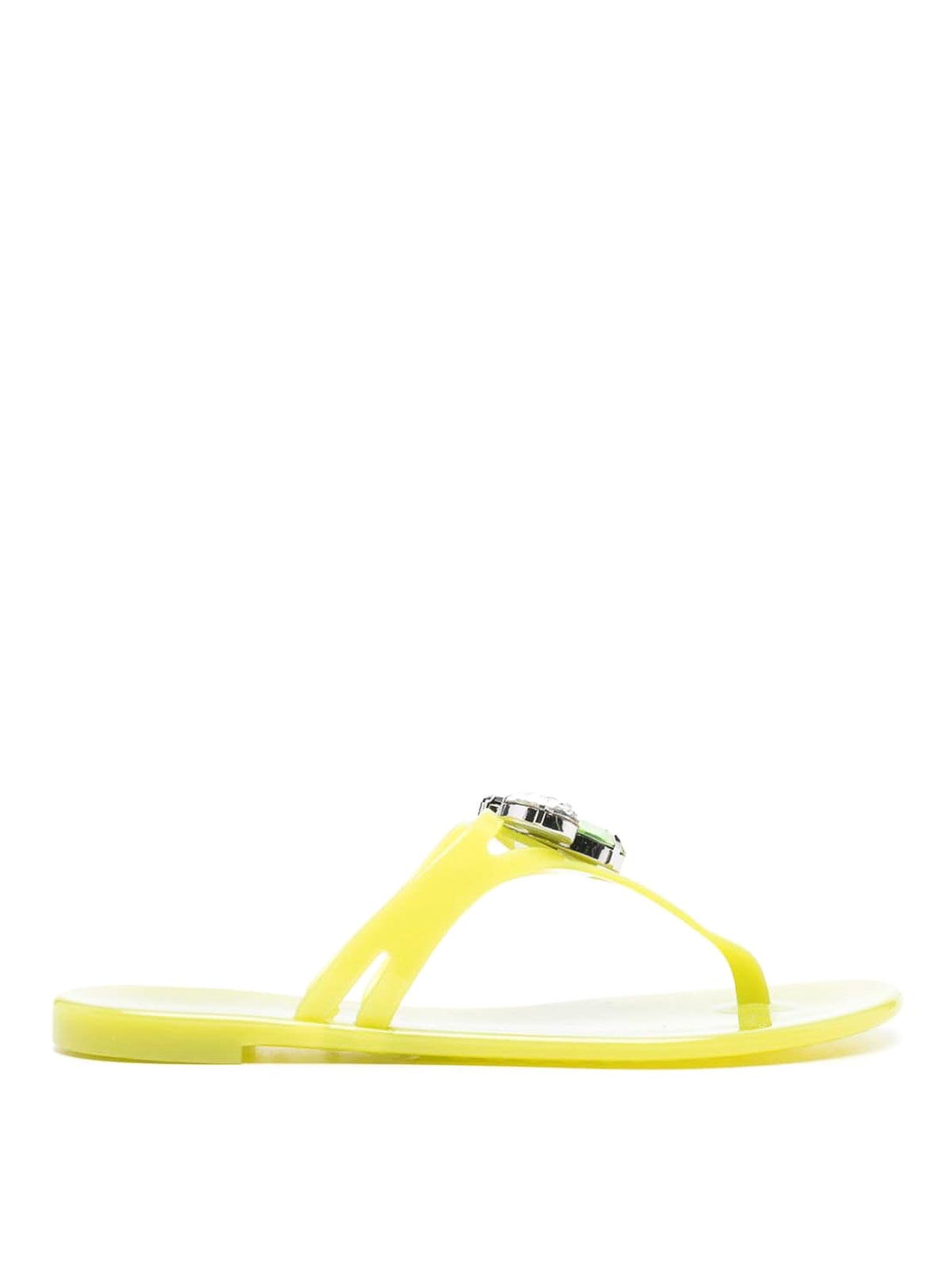 Shop Casadei Jelly Thong Sandals In Amarillo