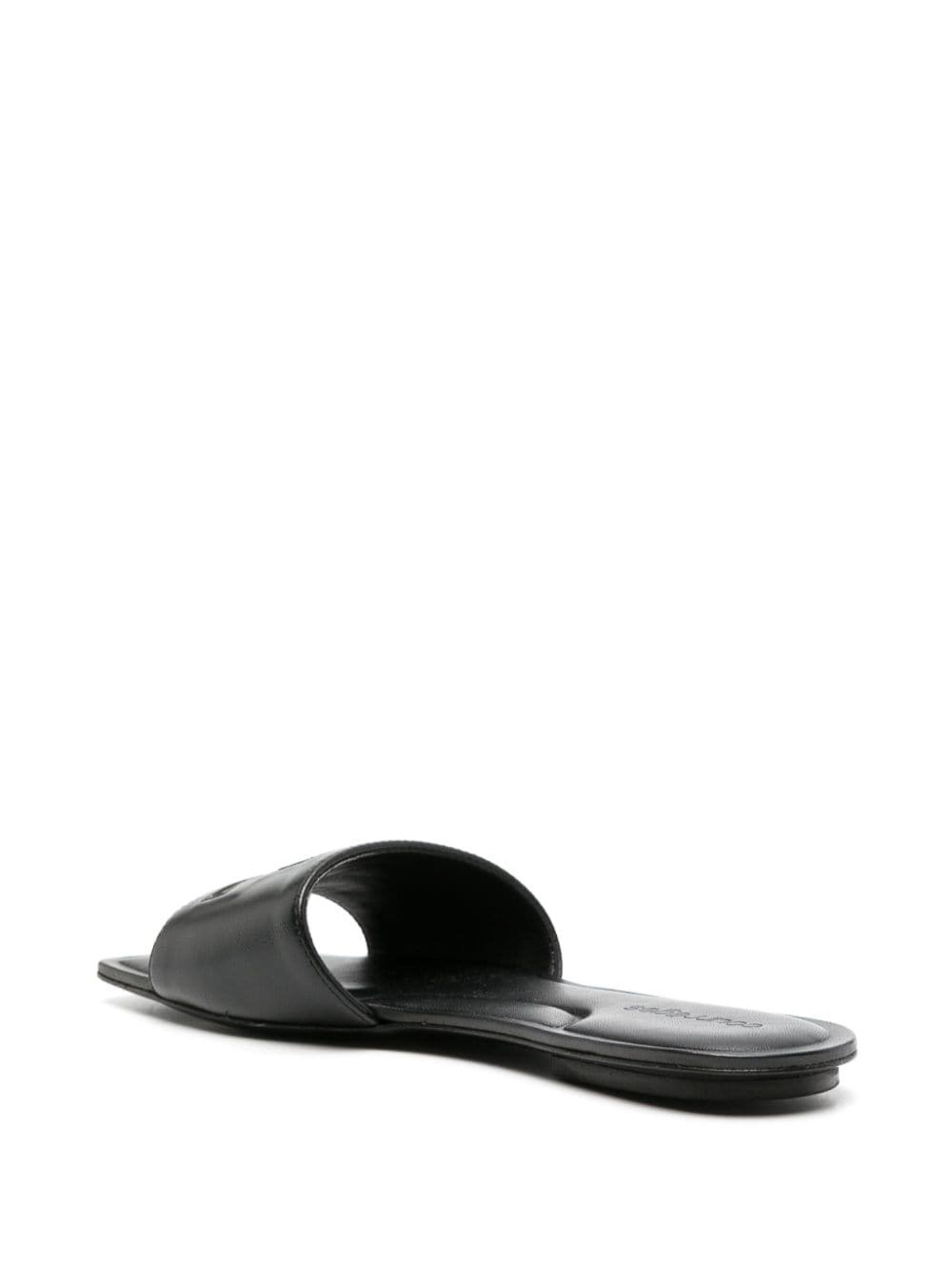 Shop Courrèges Logo Leather Flat Sandals In Negro