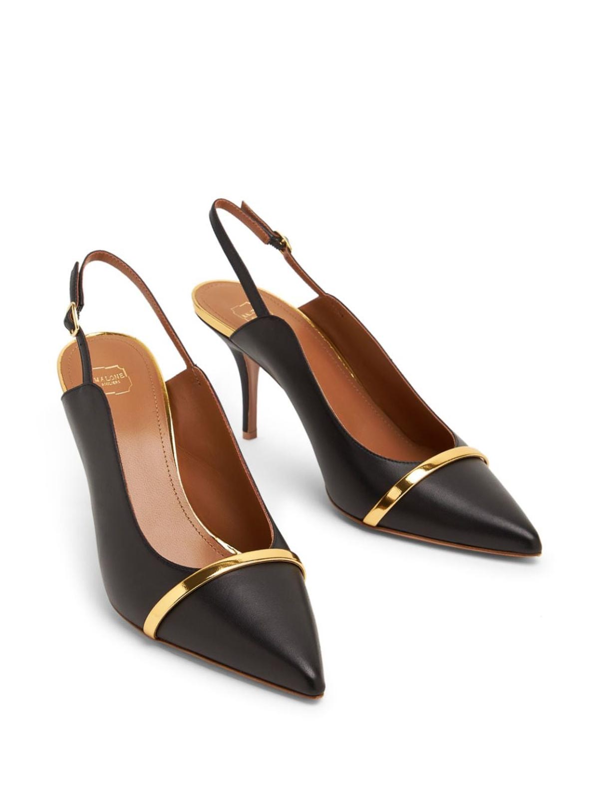 Shop Malone Souliers Marion 70 Leather Slingback Pumps In Negro
