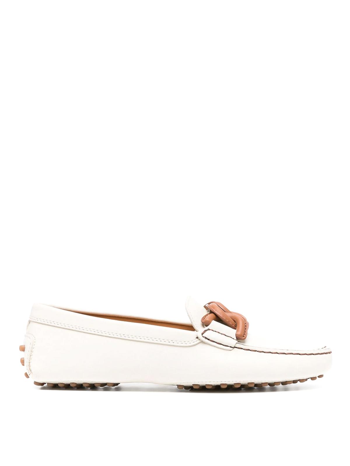 Tod's Gommini Leather Driving Shoes In Blanco