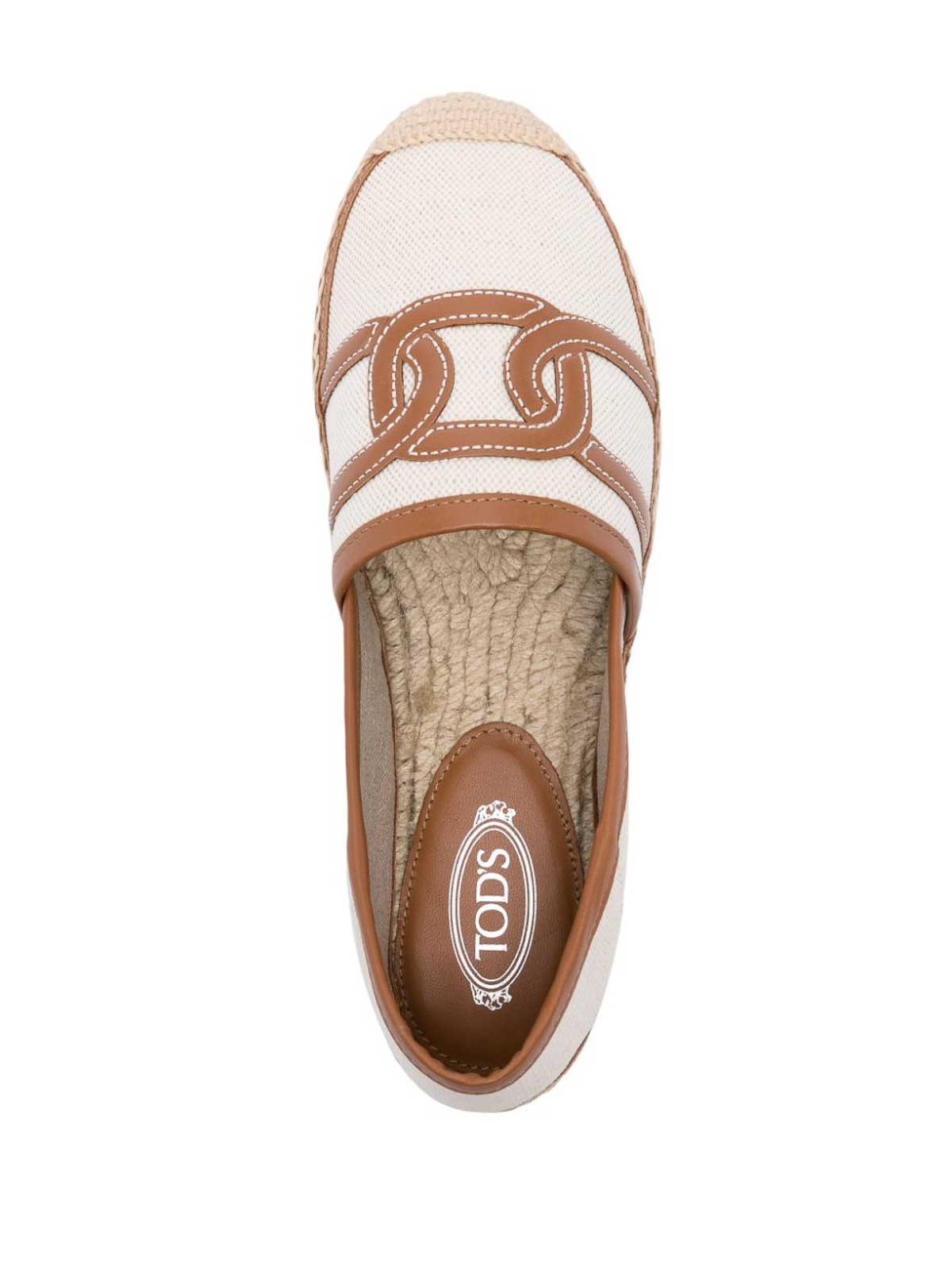 Shop Tod's Canvas And Leather Espadrilles In Marrón