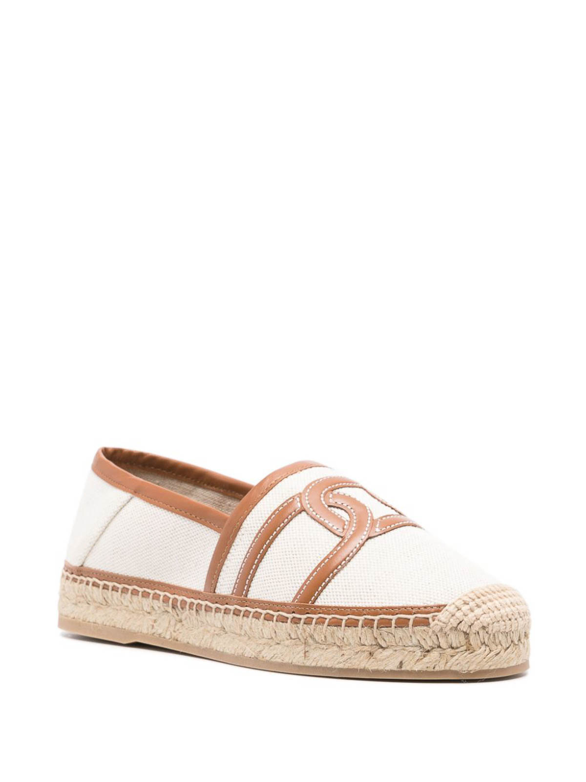 Shop Tod's Canvas And Leather Espadrilles In Marrón