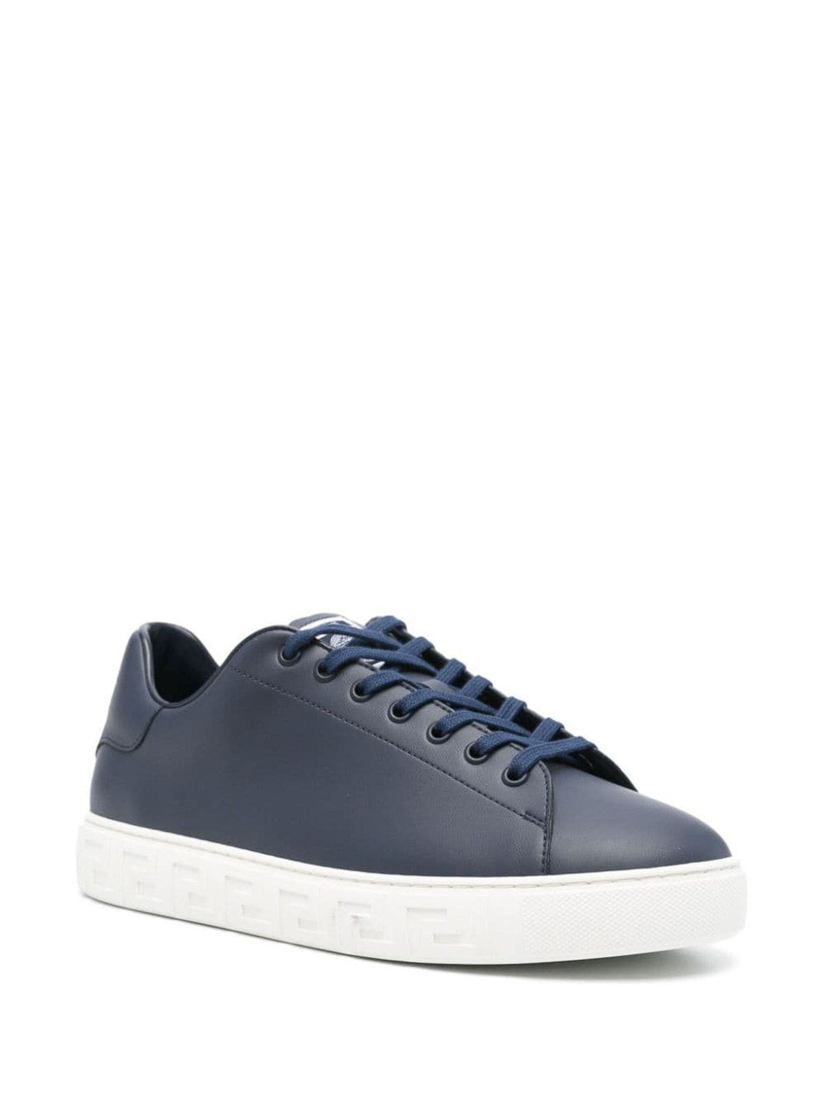 Shop Versace Greca Leather Sneakers In Azul
