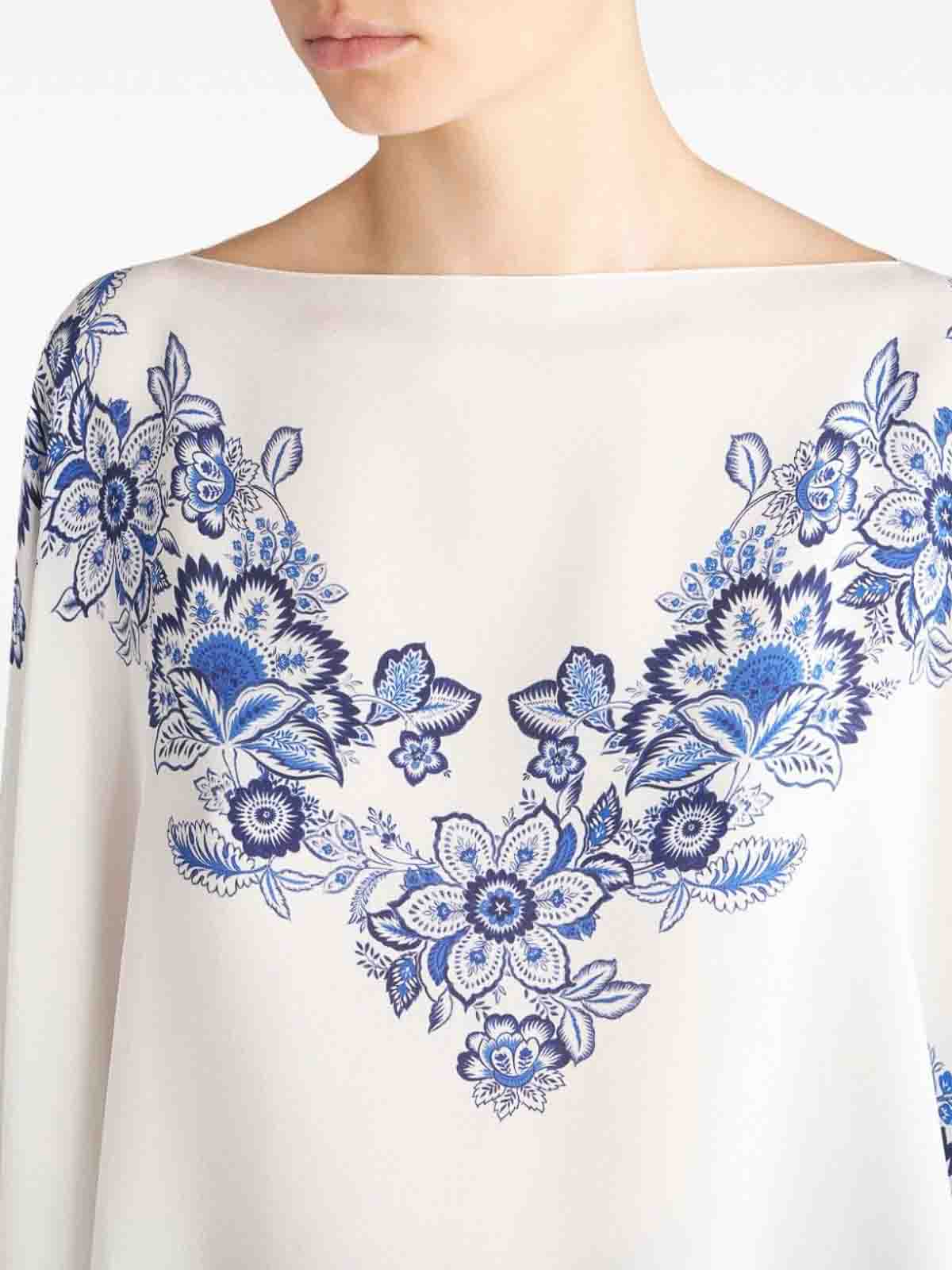 Shop Etro Floral Print Top In White