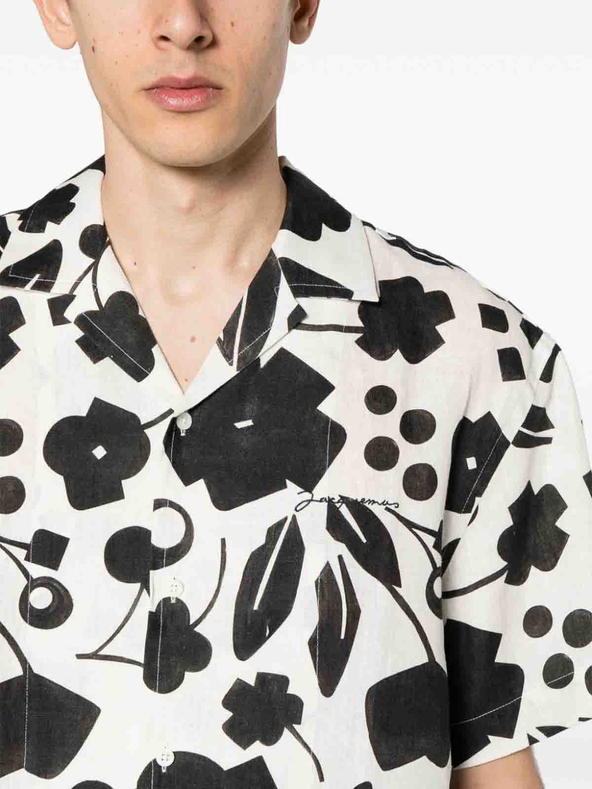 Shop Jacquemus Black And White Floral Shirt Camp Collar