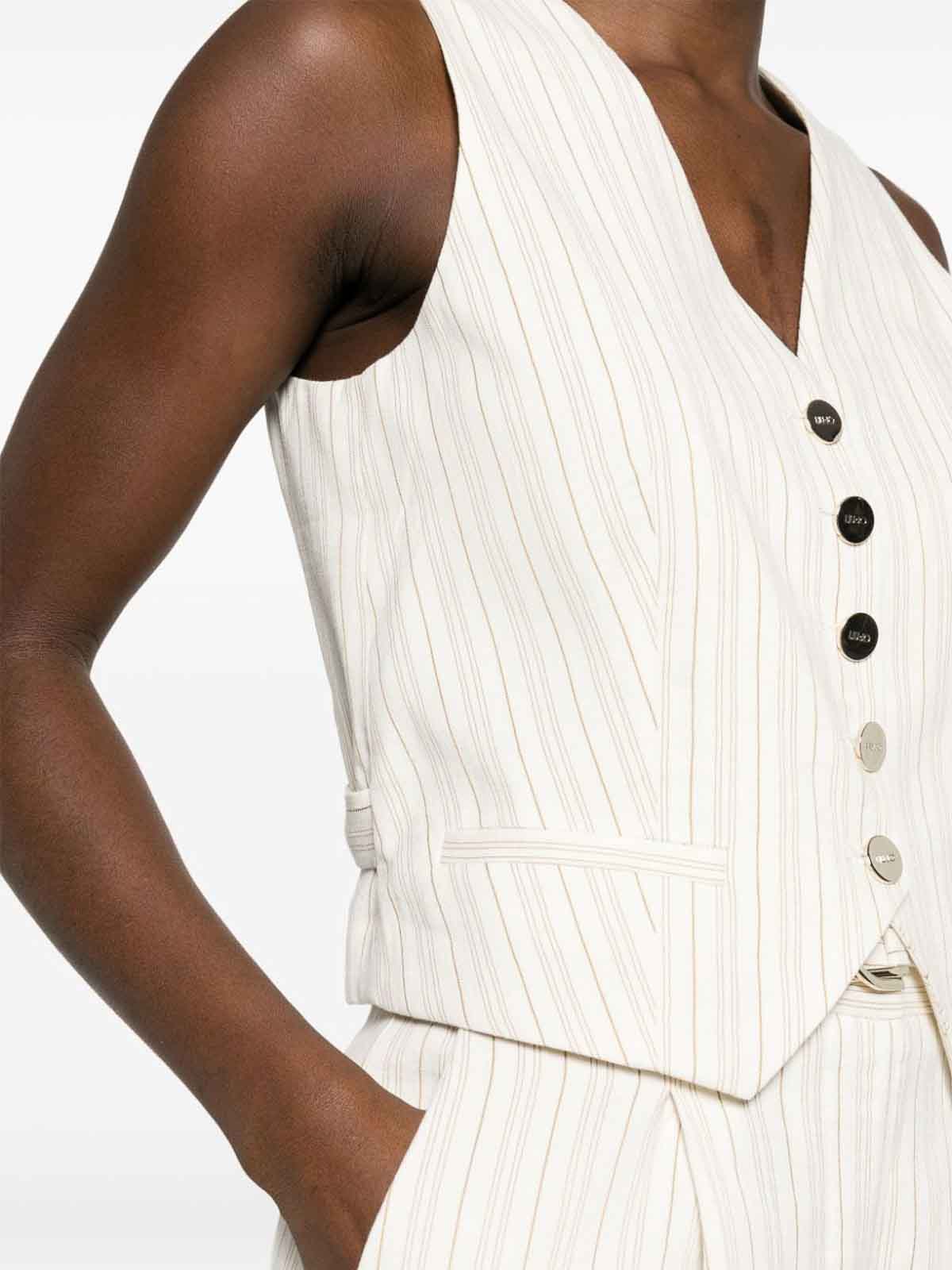 Shop Liu •jo Striped Pattern Vest In Beige