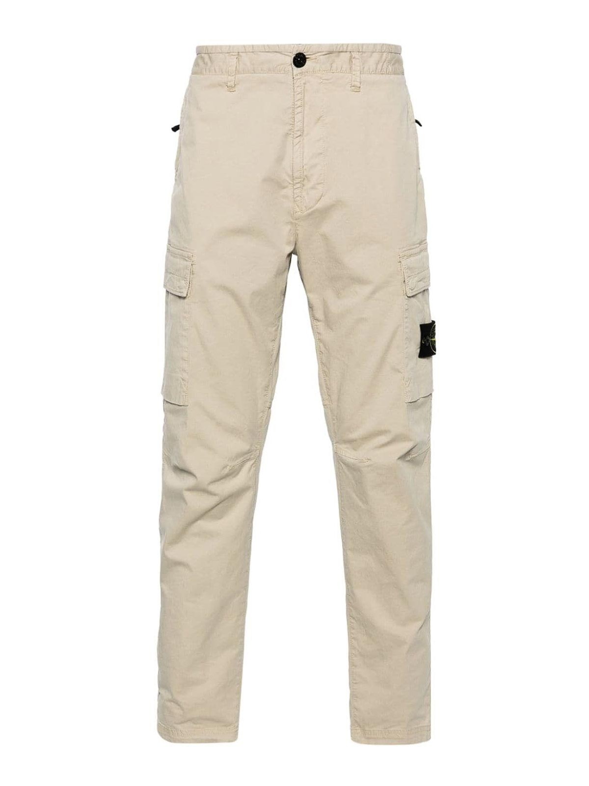 Shop Stone Island Trousers With Patch In Beige
