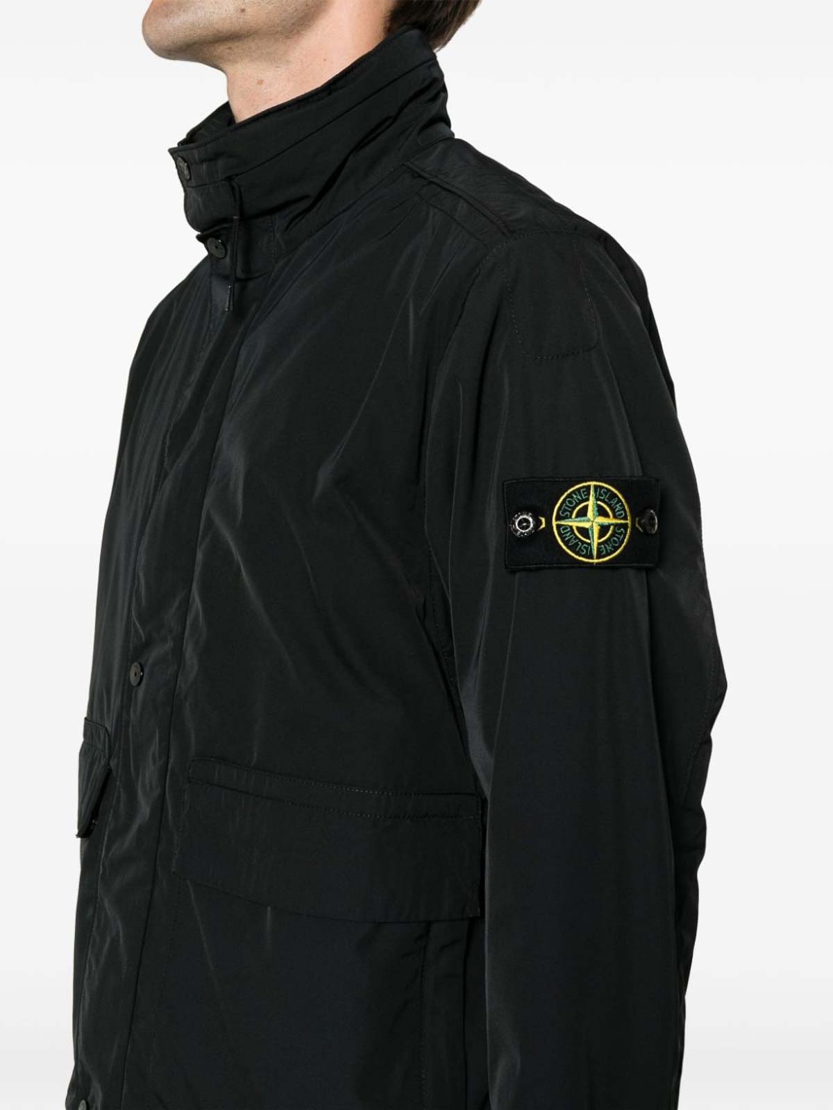 Shop Stone Island Jacket With Patch Pockets In Black