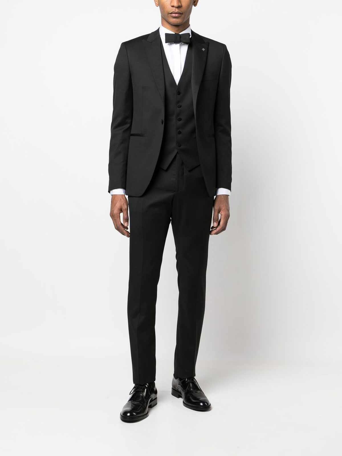 Shop Tagliatore Black Three-piece Tuxedo Suit