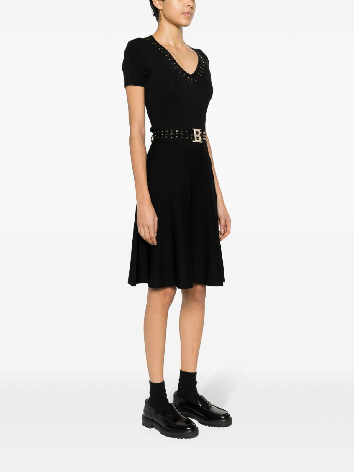 Shop Blugirl Black Stretch Ribbed Embellished Dress