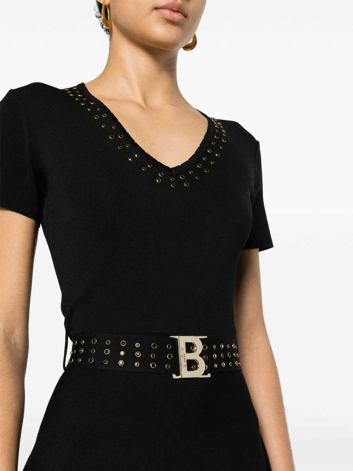 Shop Blugirl Black Stretch Ribbed Embellished Dress