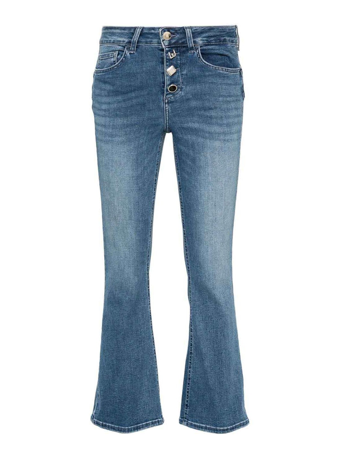 Shop Liu •jo Stretch Denim Flared Jeans In Blue