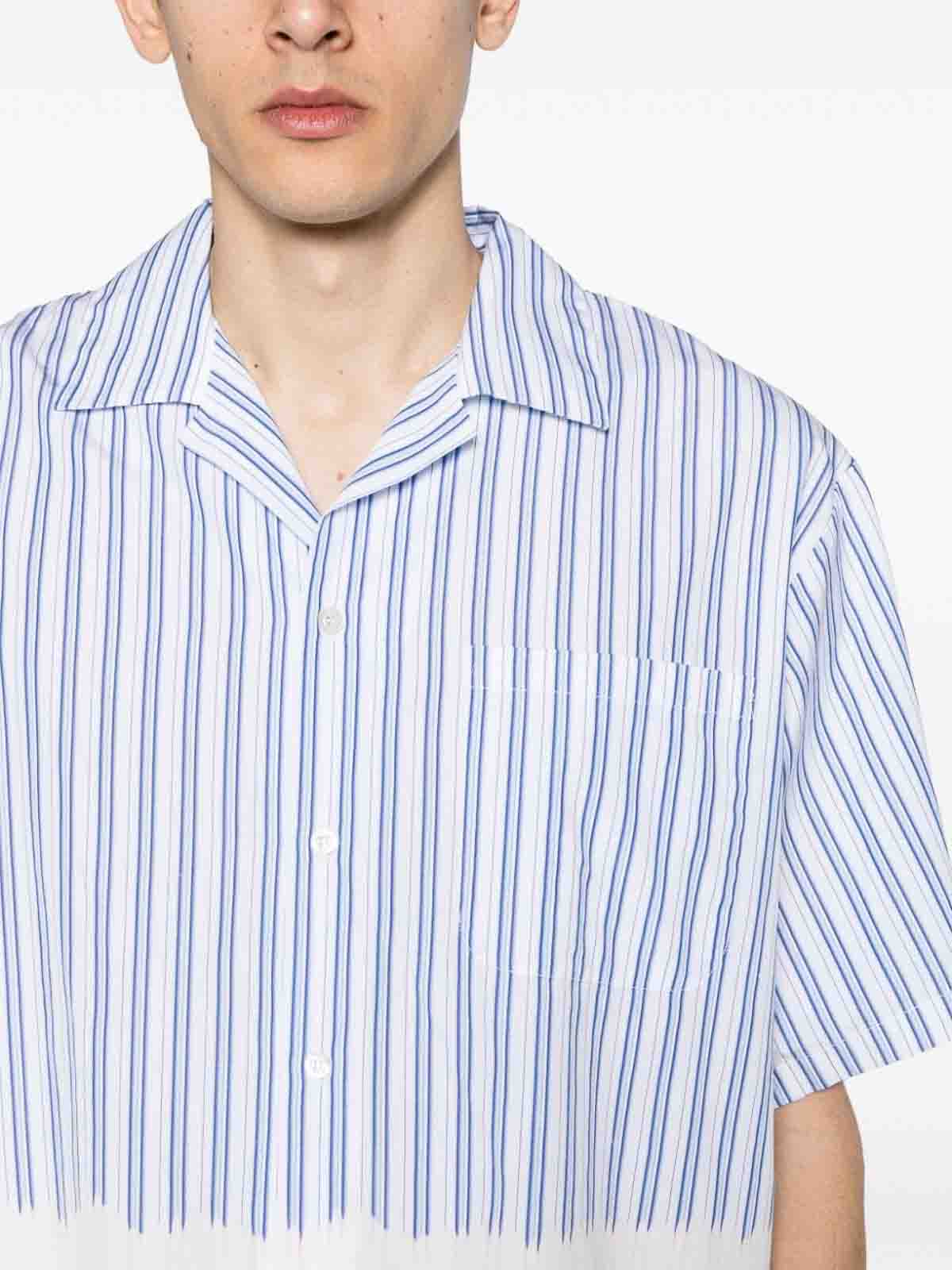 Shop Msgm Pinstripe Pattern Shirt In Light Blue