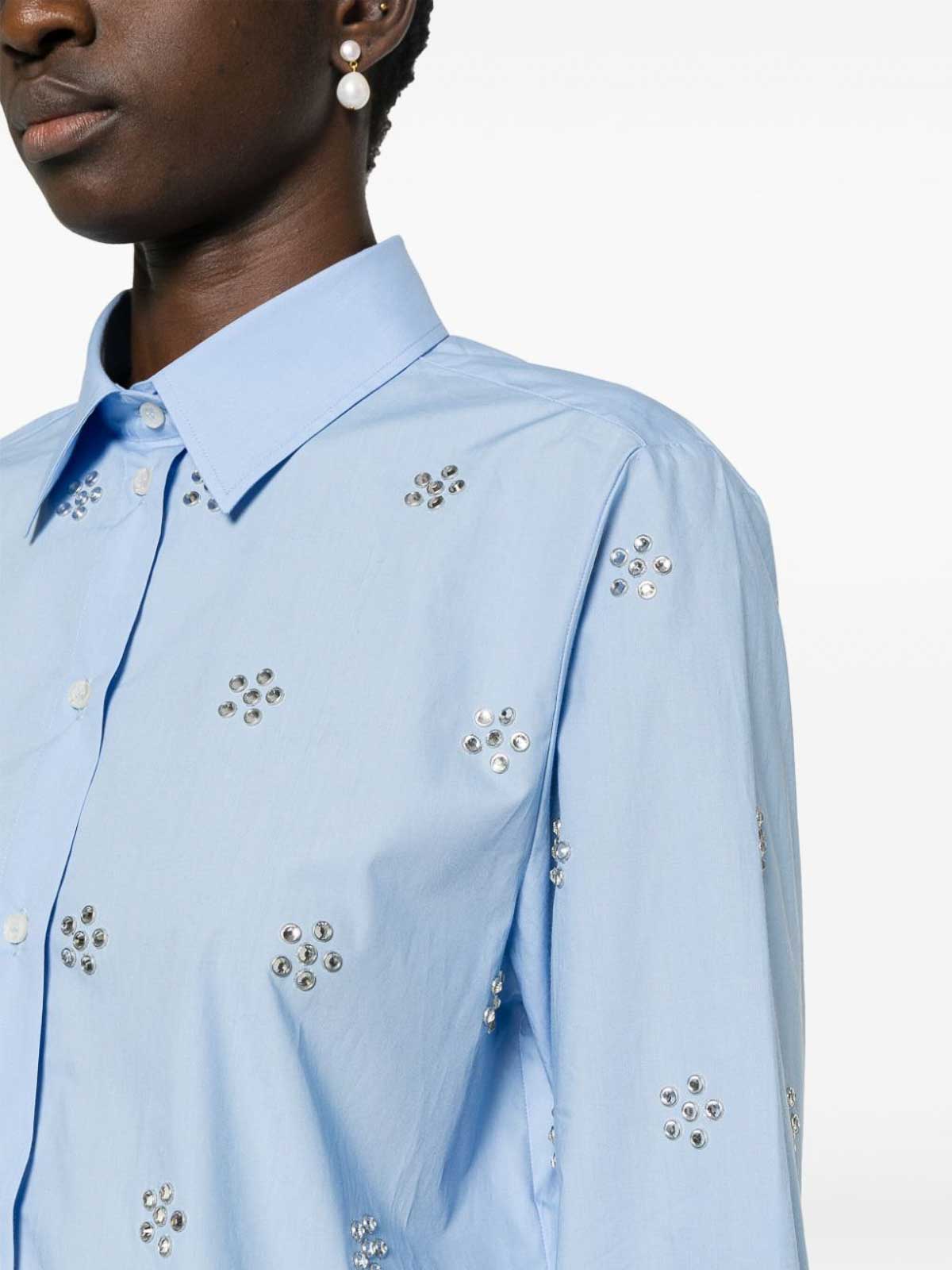 Shop Msgm Crystal Detail Shirt In Light Blue